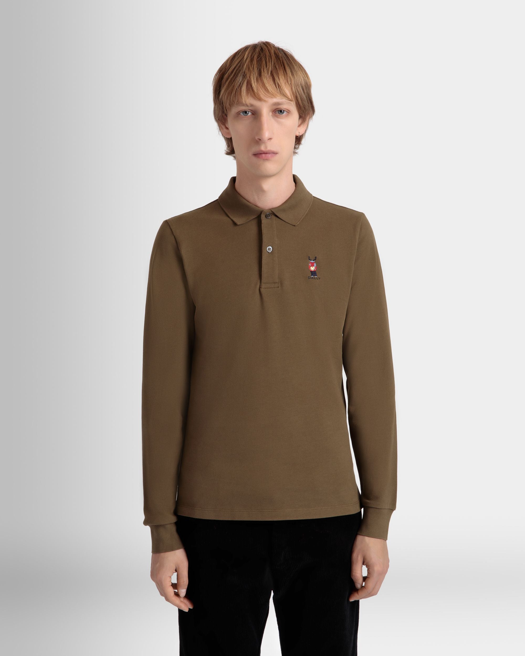 Langarm-Poloshirt Mit Forest Mask Aus Brauner Baumwolle - Herren - Bally - 03