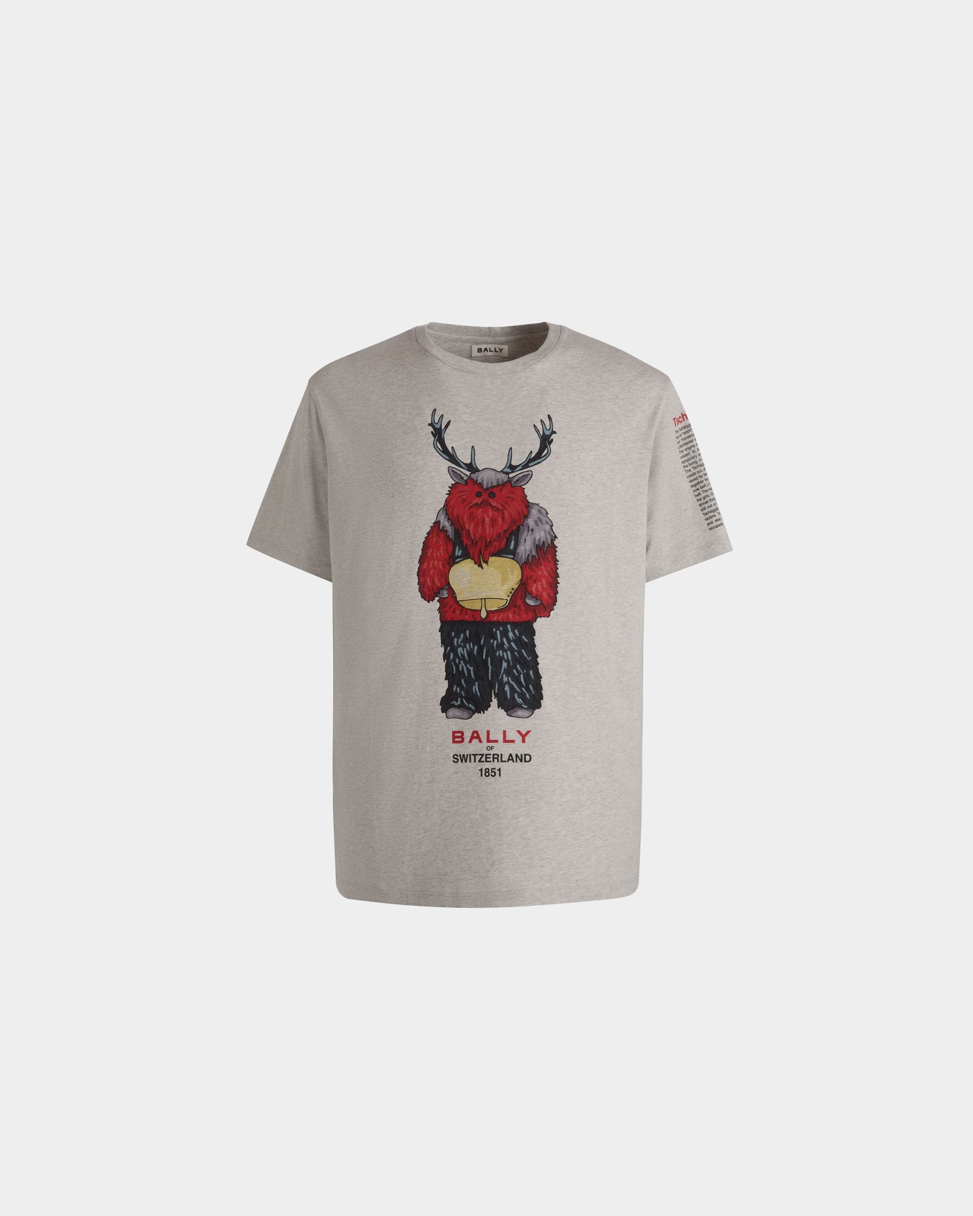 T-Shirt With Forest Mask In Grey Melange Cotton - Men's - Bally - 01