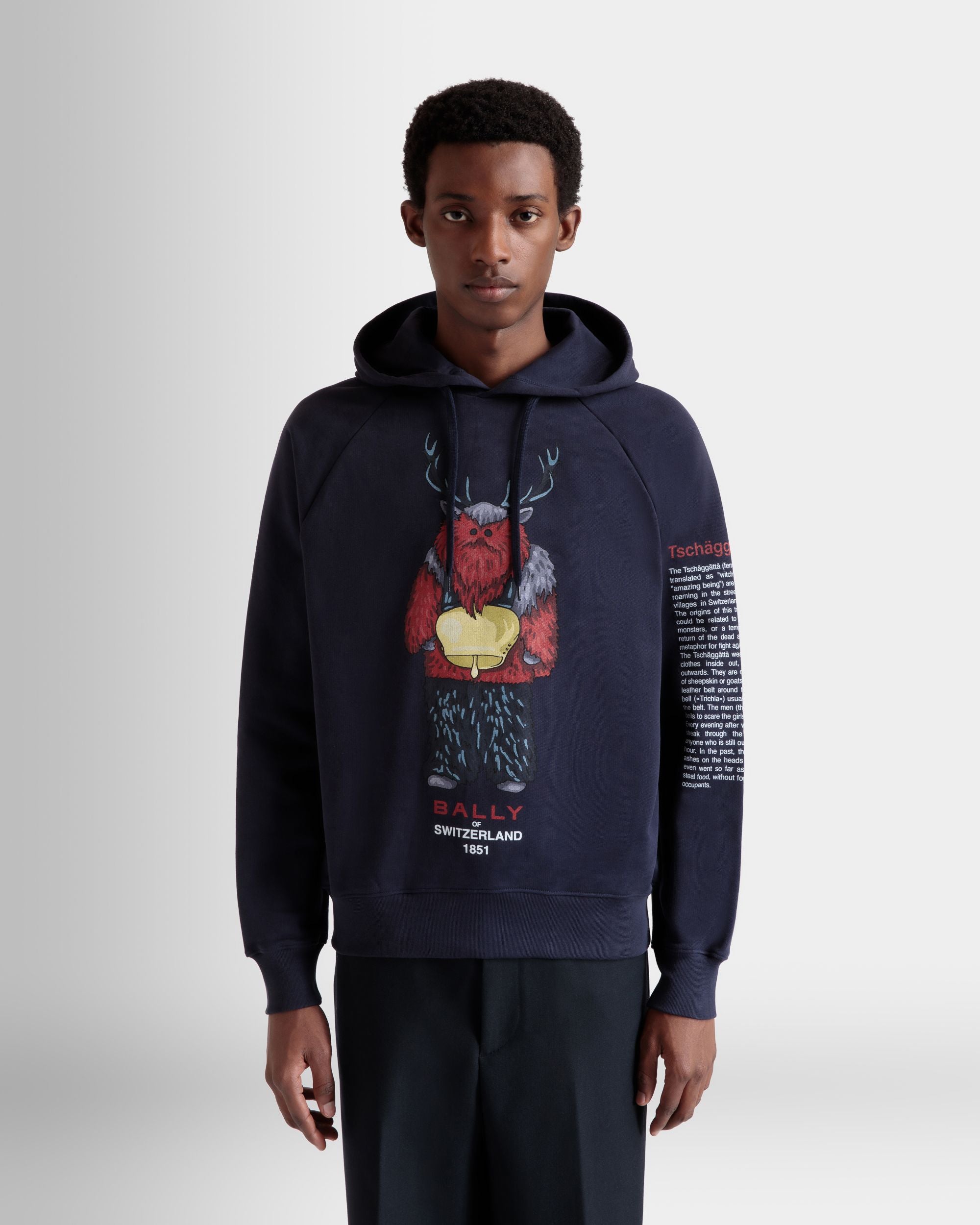 Maglia Con Cappuccio In Cotone Navy Blue Con Ricamo Forest Mask - Uomo - Bally - 03