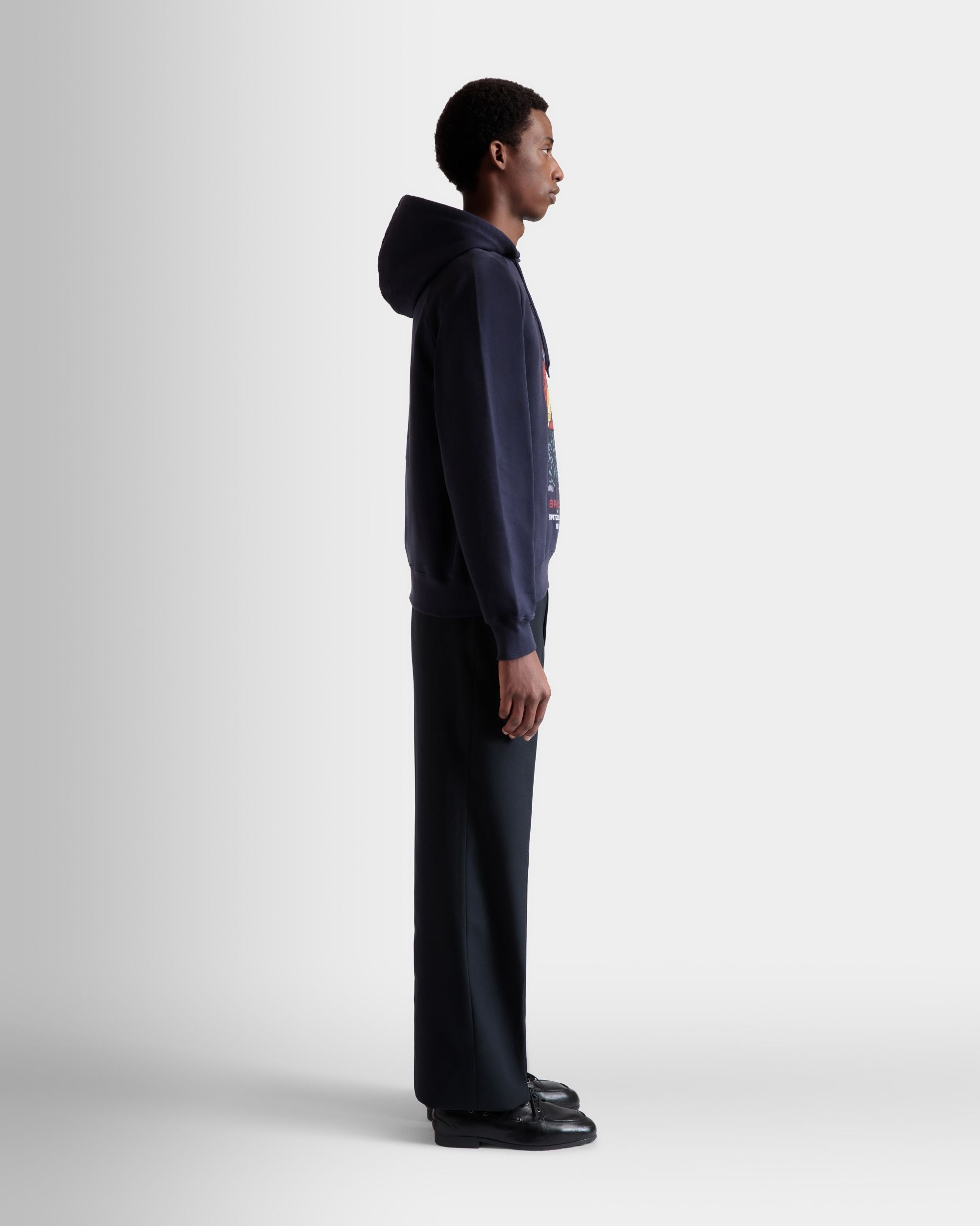 Maglia Con Cappuccio In Cotone Navy Blue Con Ricamo Forest Mask - Uomo - Bally - 05