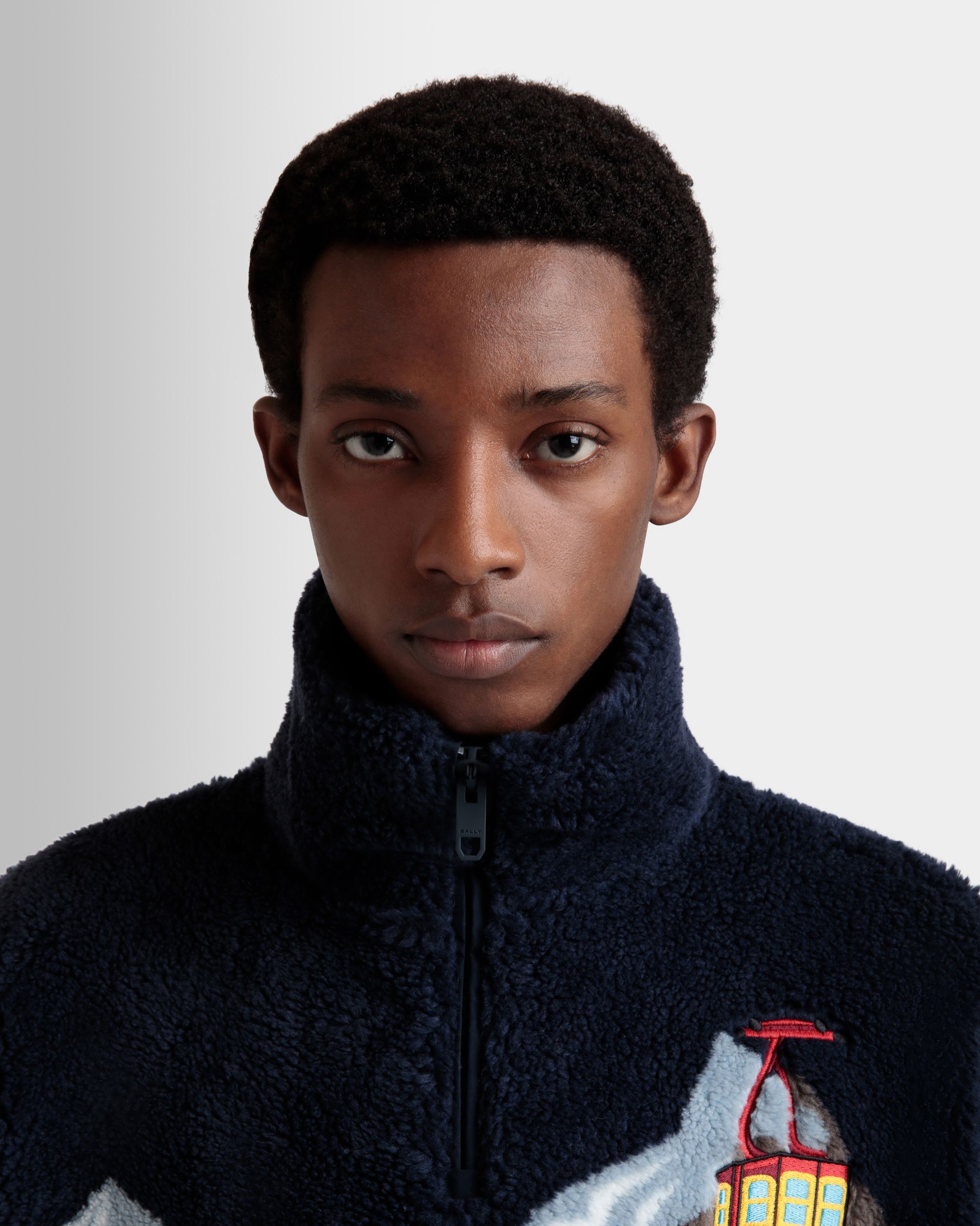 Felpa Con Zip Corta Winter Capsule In Pile Navy Blue - Uomo - Bally - 03