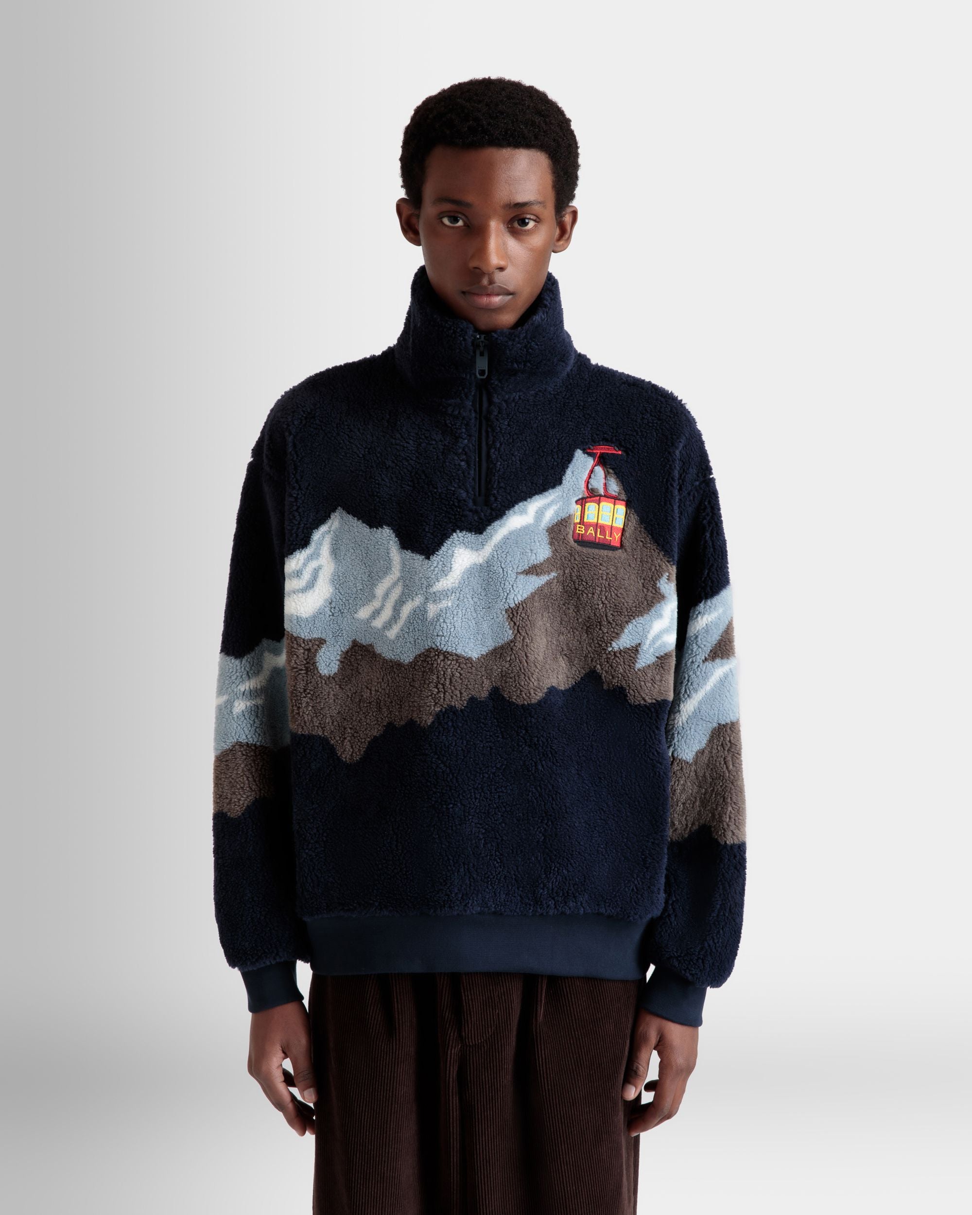 Winter Capsule Sweatshirt Mit Kurzem Reißverschluss Aus Fleece In Navy Blue - Herren - Bally - 07
