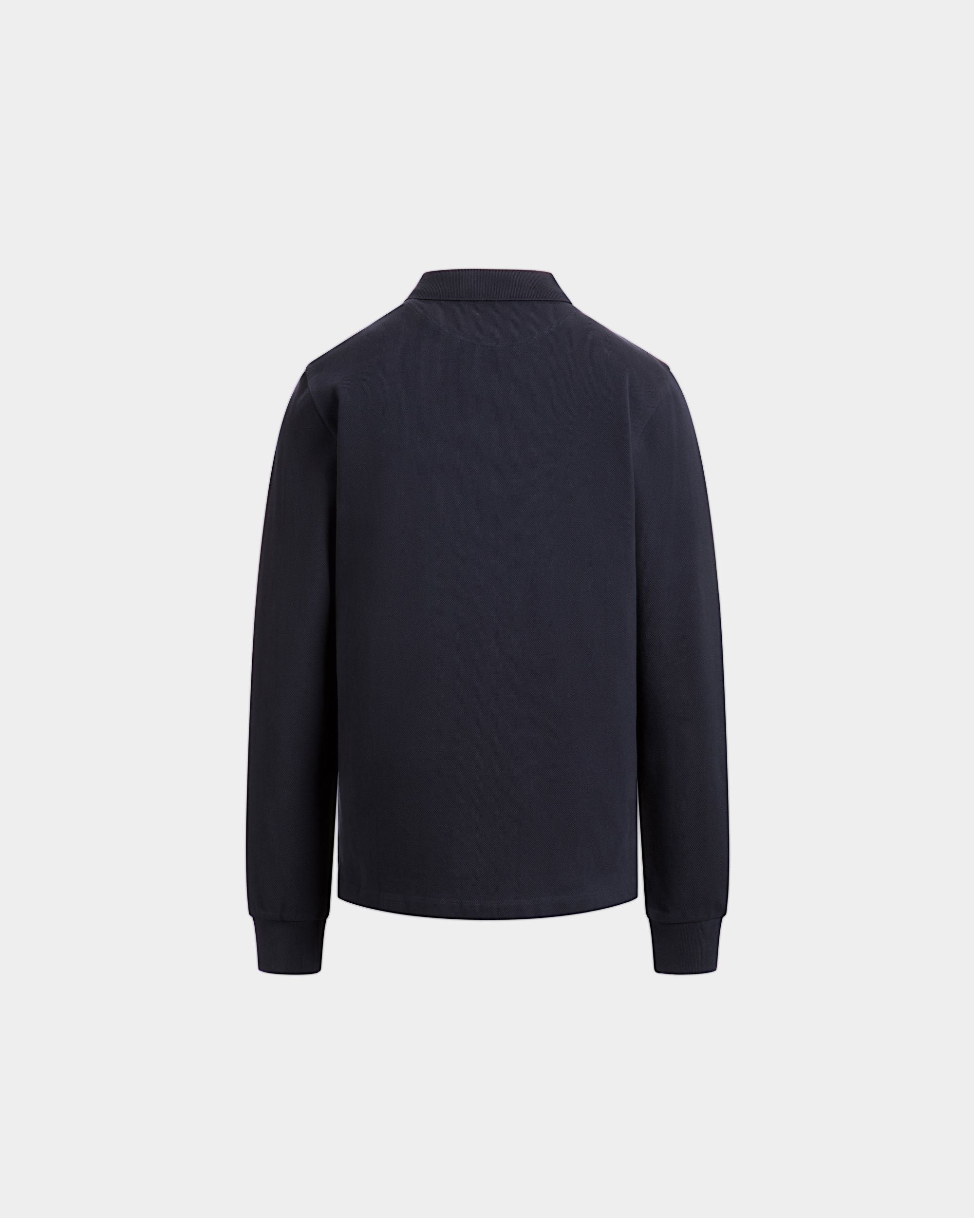 Long Sleeve Polo Shirt in Navy Blue Cotton - Men's - Bally - 07
