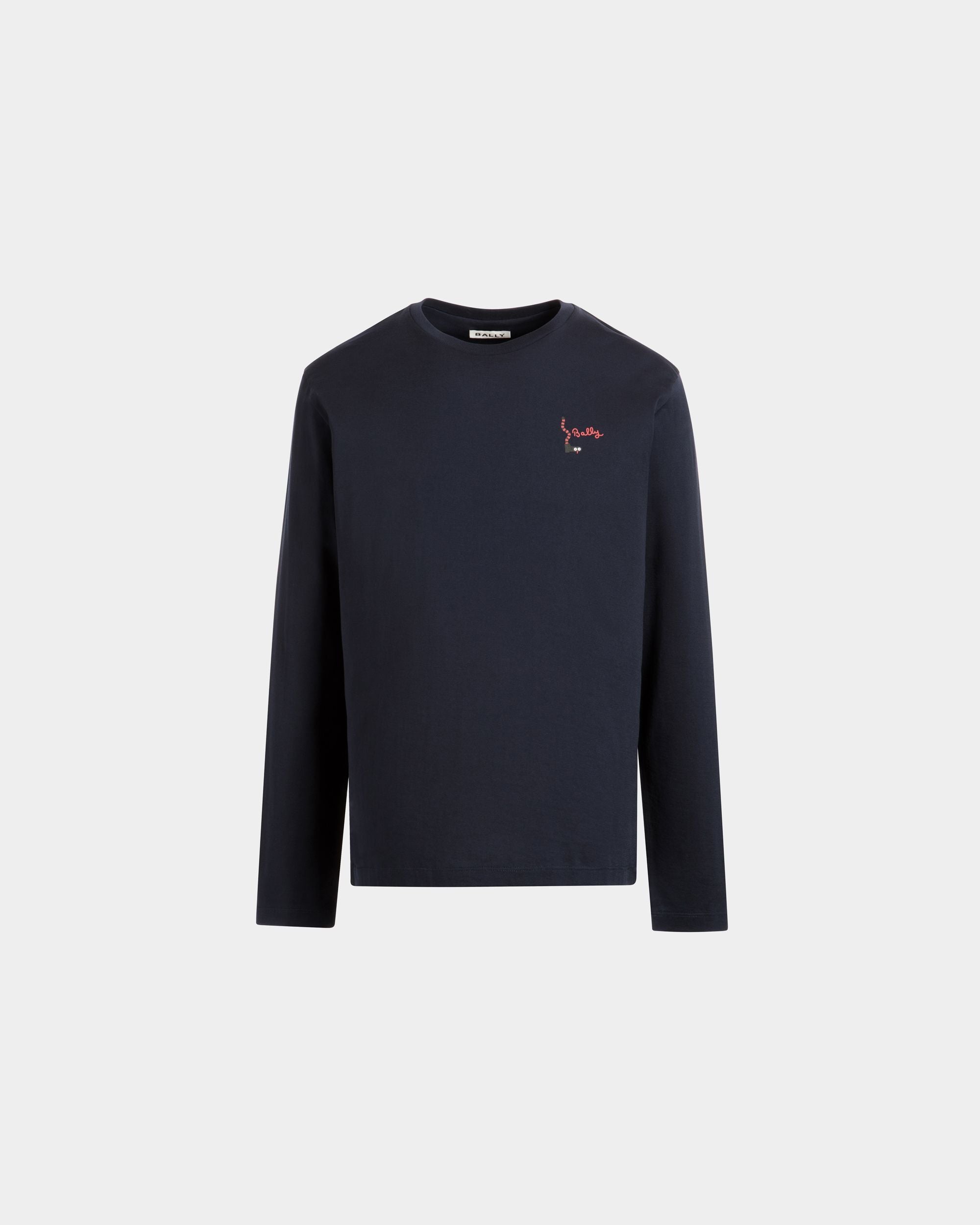 Long Sleeve T-Shirt in Navy Blue Cotton - Men's - Bally - 01