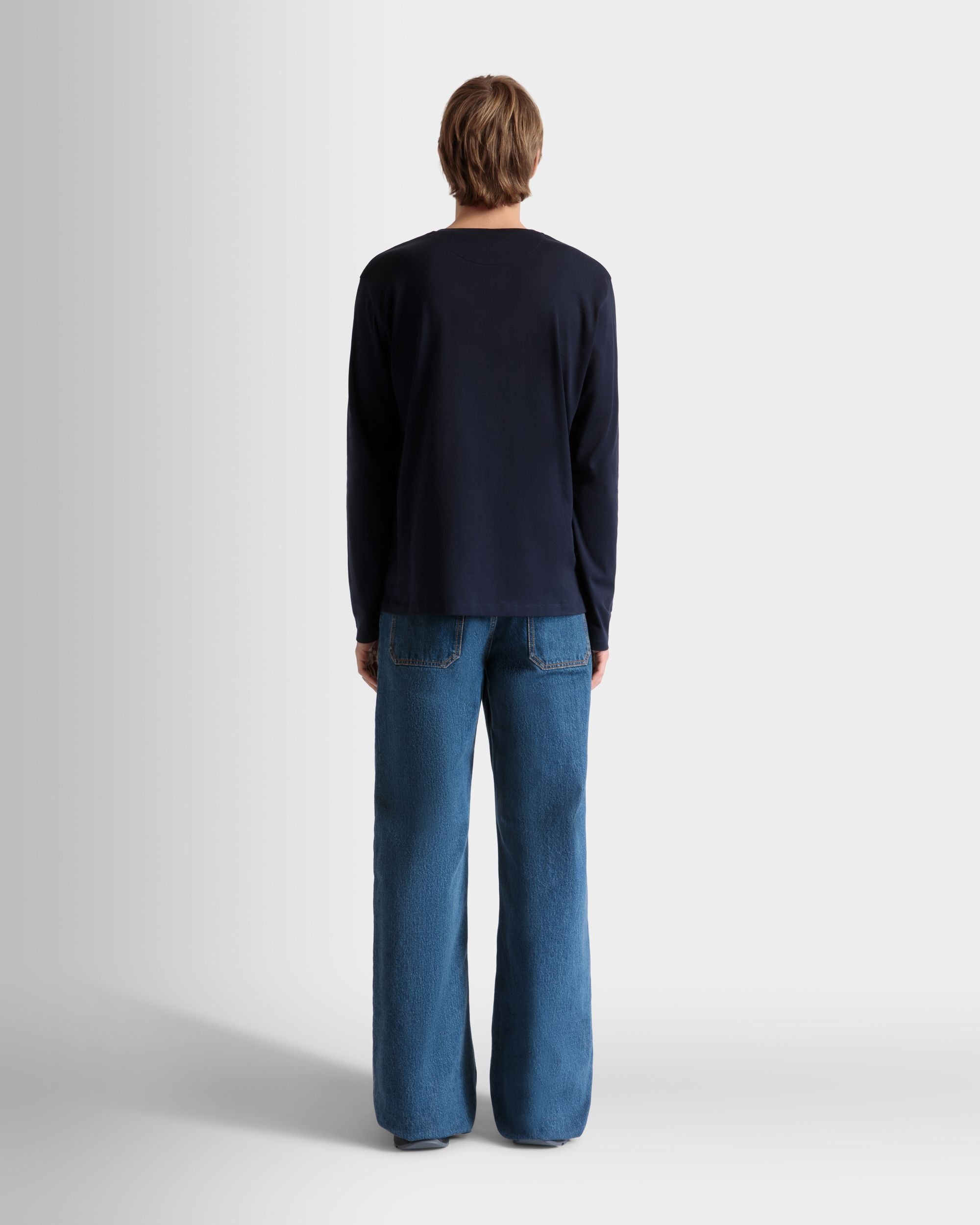 Long Sleeve T-Shirt in Navy Blue Cotton - Men's - Bally - 06
