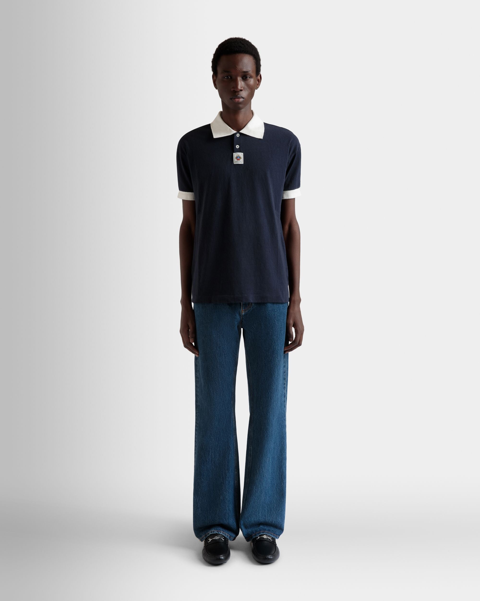 Poloshirt Aus Stretch-Baumwolle In Navy Blue - Homme - Bally - 02