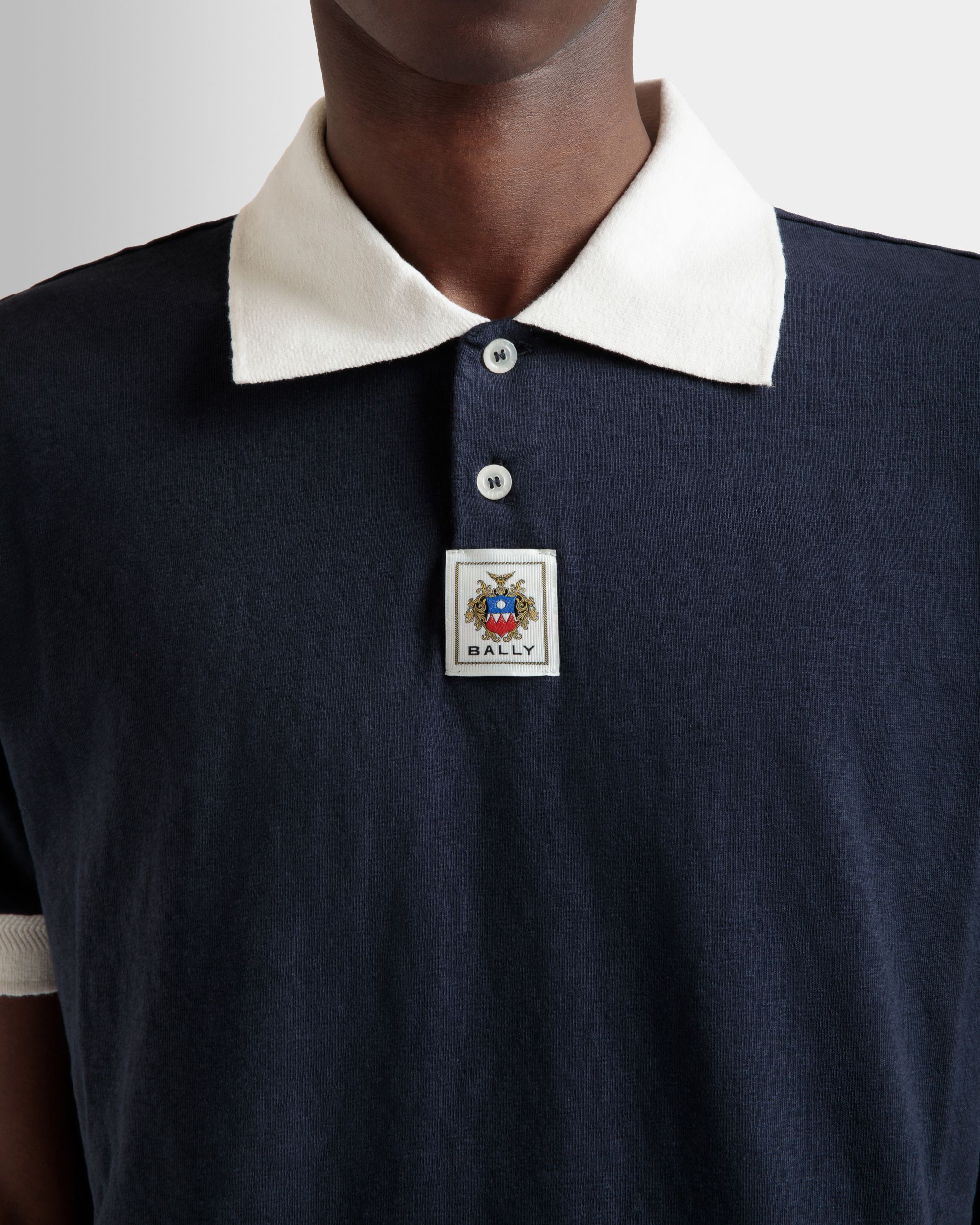 Poloshirt Aus Stretch-Baumwolle In Navy Blue - Homme - Bally - 03