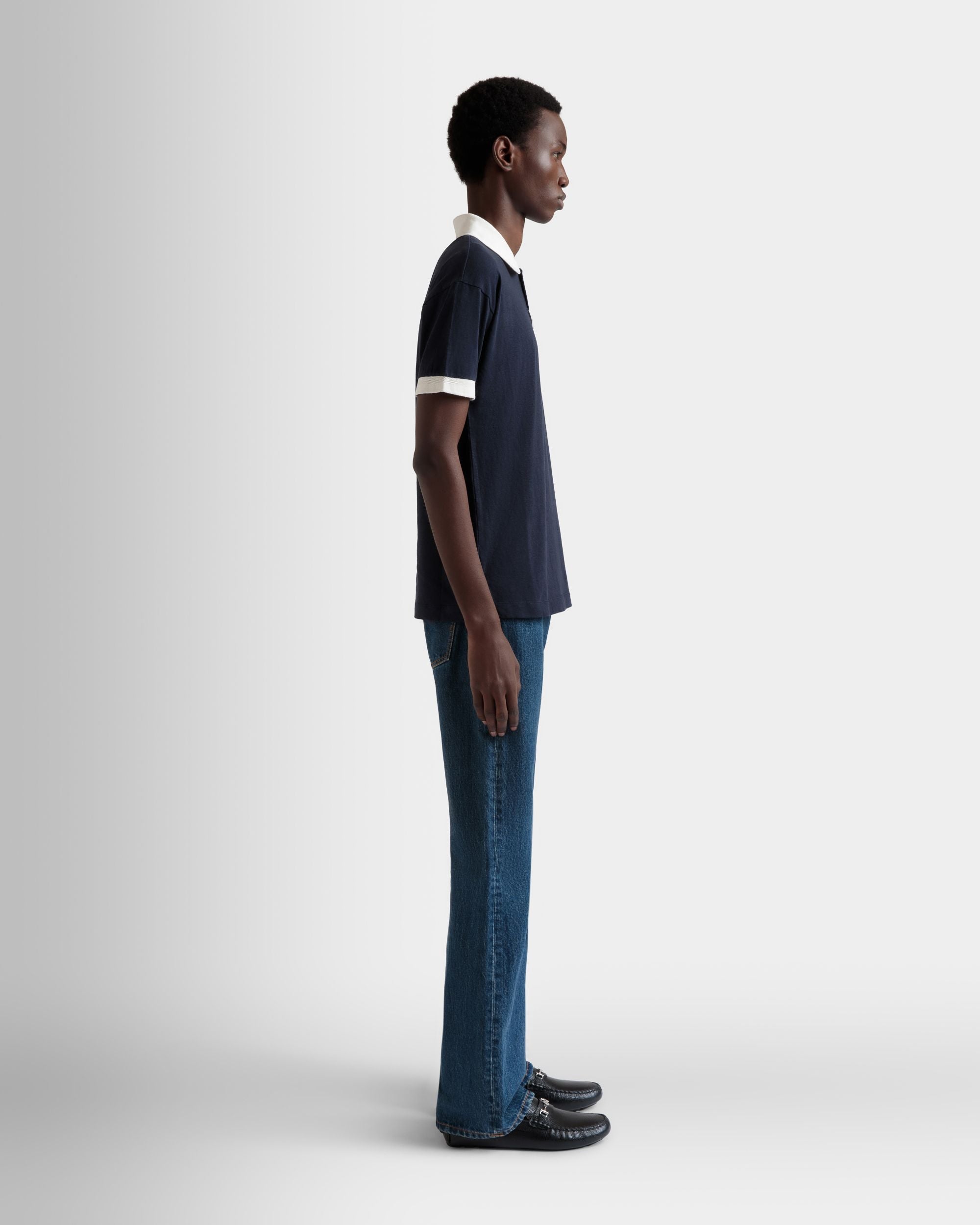 Poloshirt Aus Stretch-Baumwolle In Navy Blue - Homme - Bally - 05