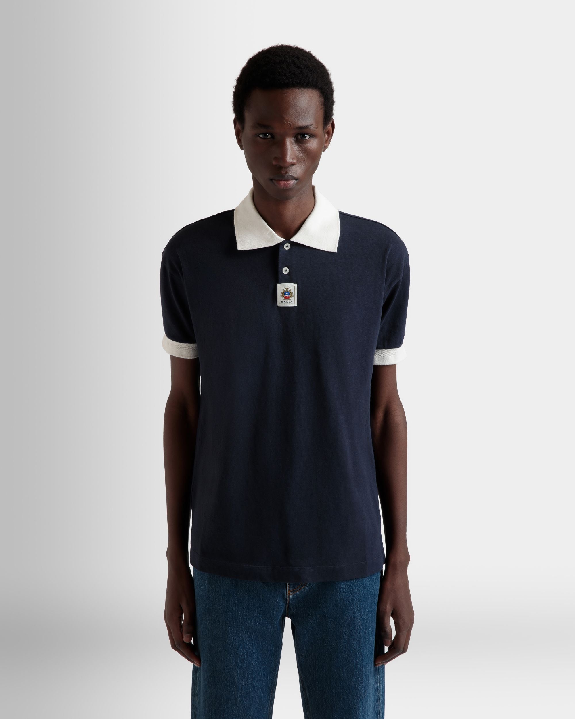 Poloshirt Aus Stretch-Baumwolle In Navy Blue - Herren - Bally - 08