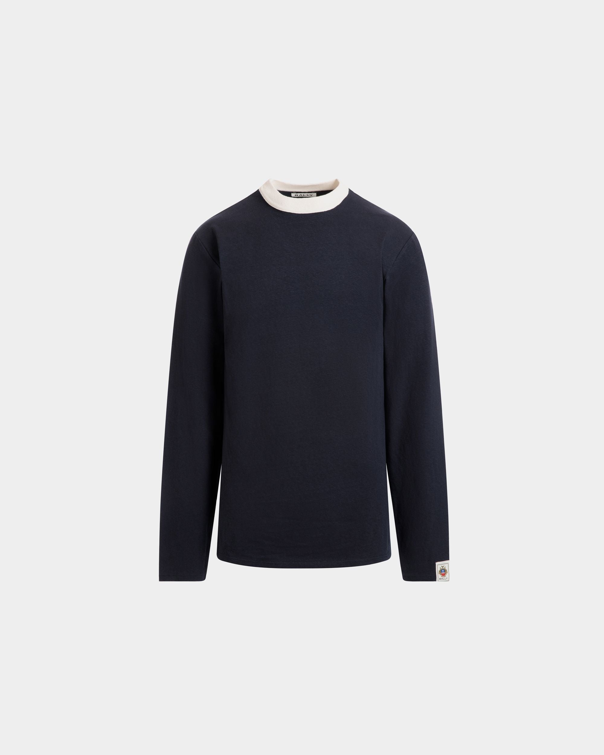 Long Sleeve T-Shirt in Navy Blue Stretch Cotton - Men's - Bally - 01