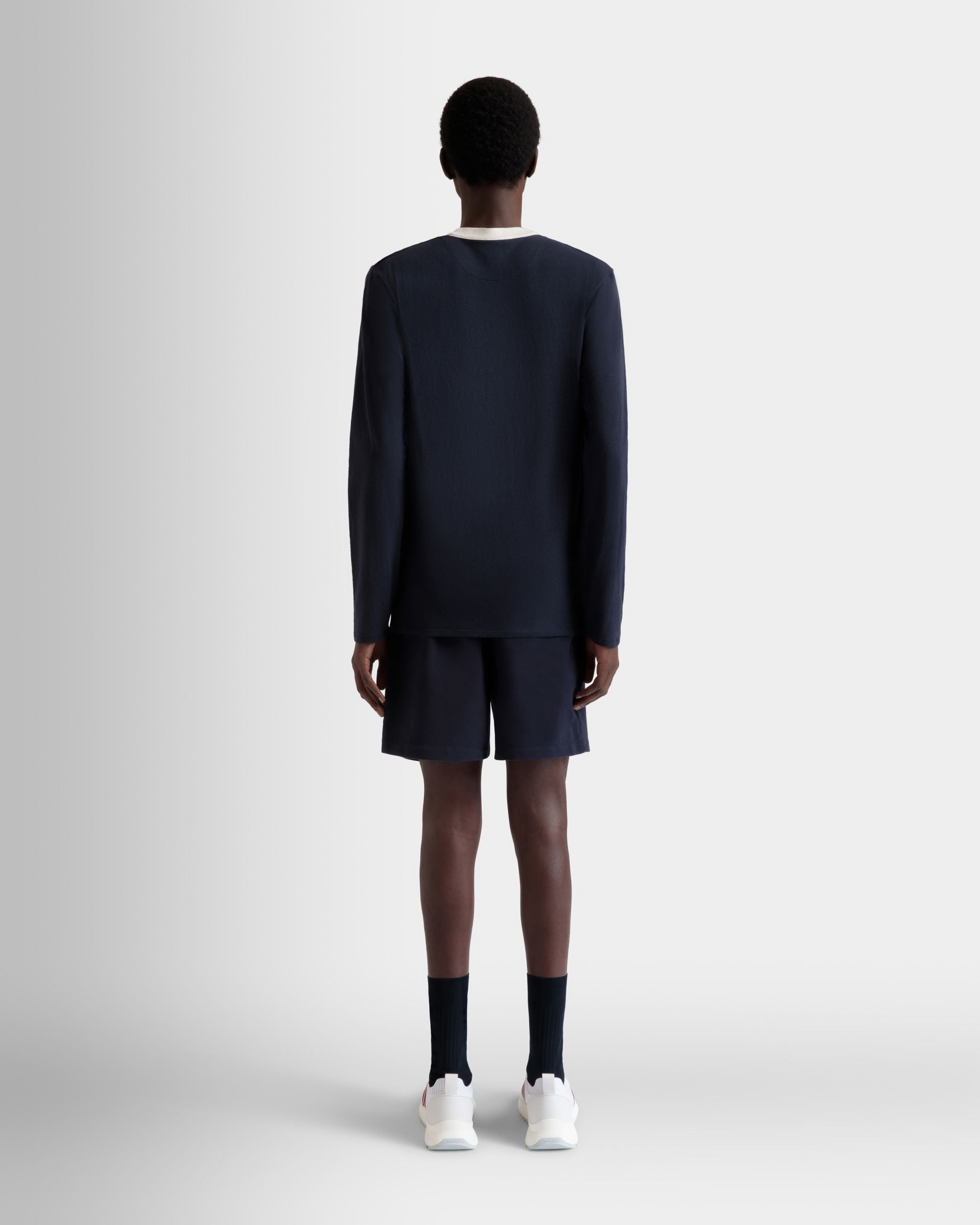 Long Sleeve T-Shirt in Navy Blue Stretch Cotton - Men's - Bally - 06