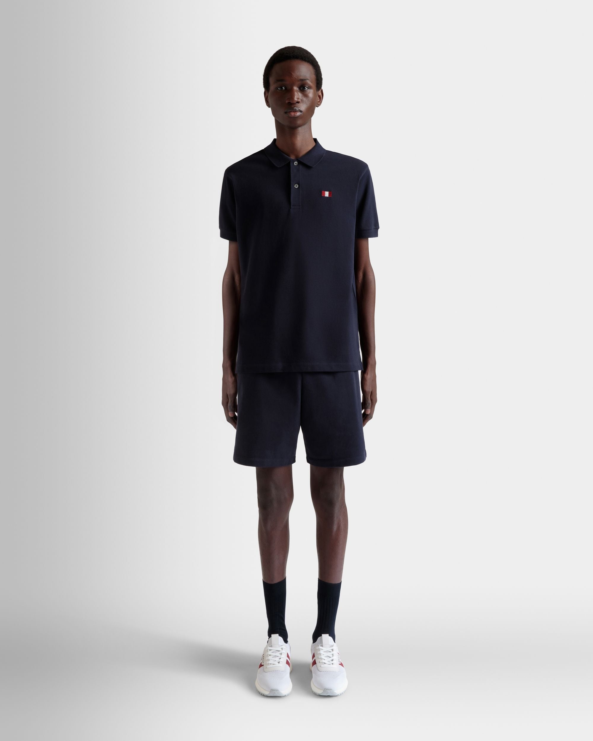 Polo Avec Détail Bally Flag En Coton Navy Blue - Homme - Bally - 02