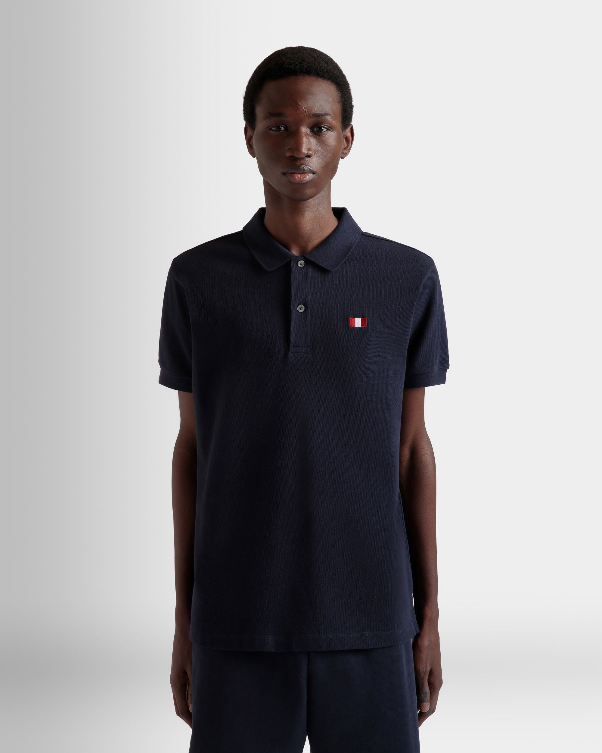 Polo Avec Détail Bally Flag En Coton Navy Blue - Homme - Bally - 08