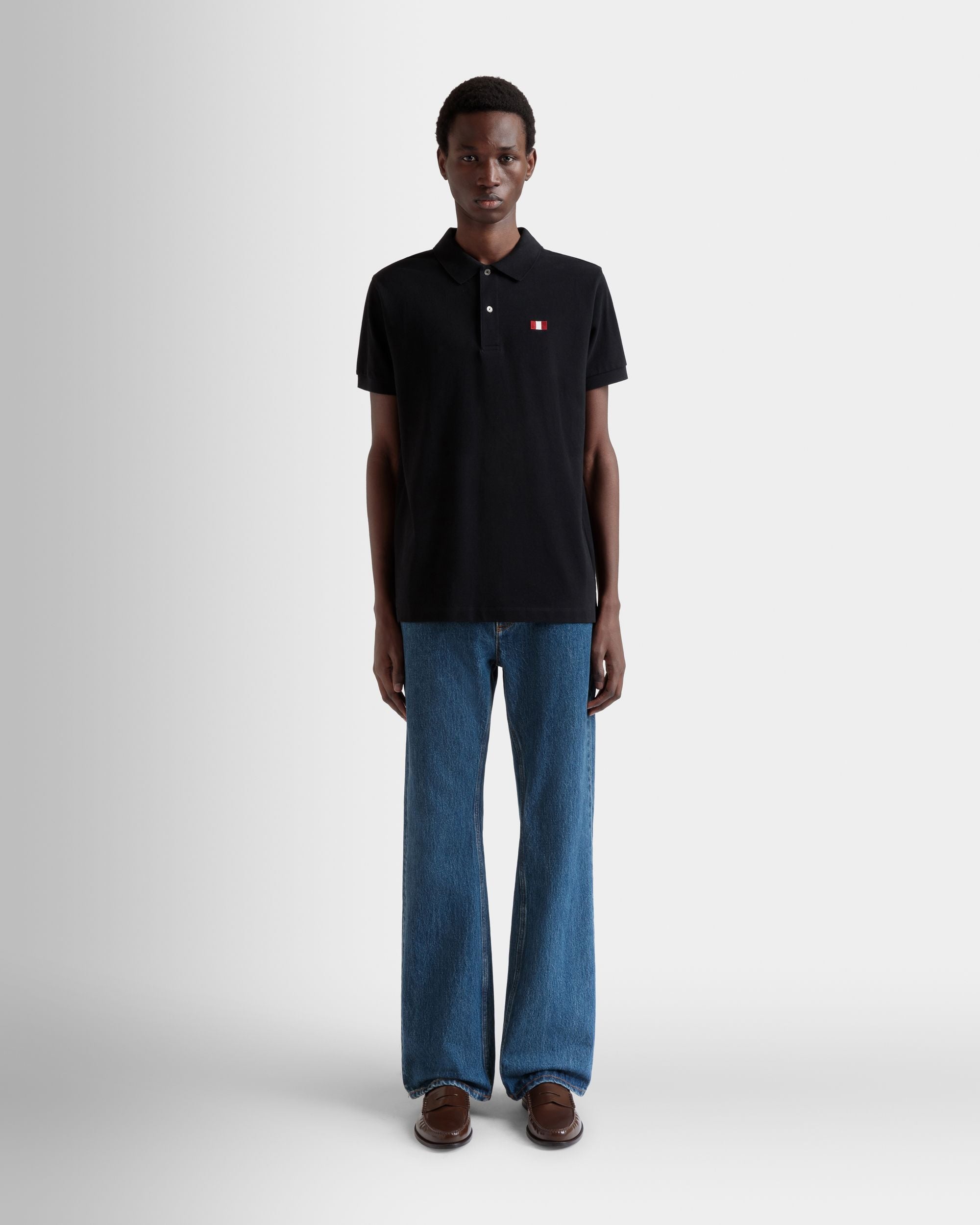 Polo With a Bally Flag in Black Cotton - Men's - Bally - 02