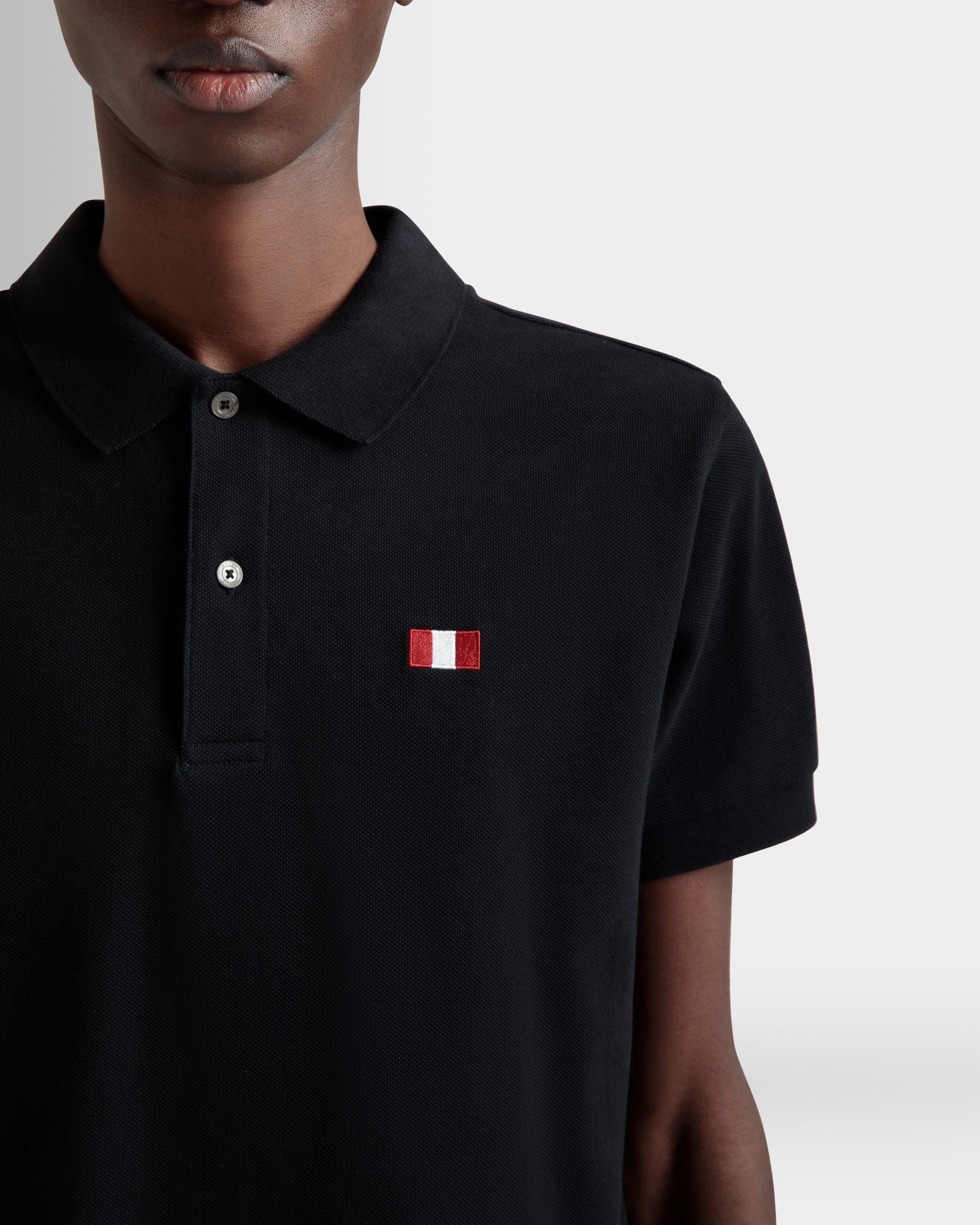 Polo With a Bally Flag in Black Cotton - Men's - Bally - 03