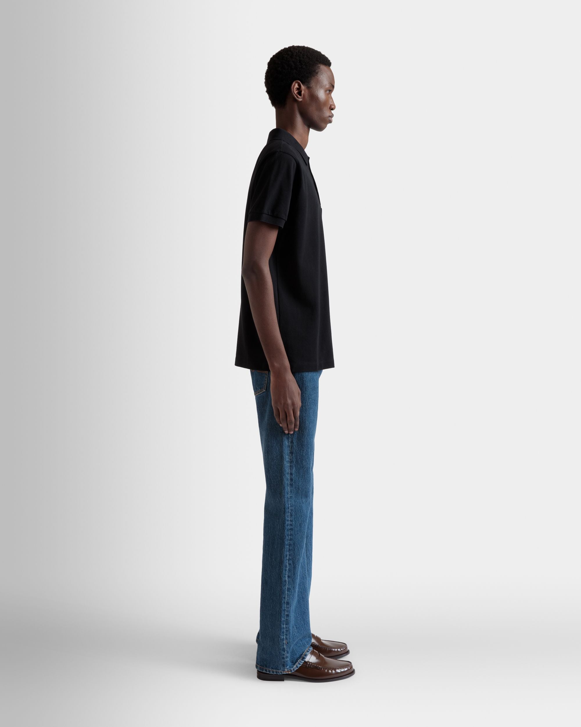 Polo With a Bally Flag in Black Cotton - Men's - Bally - 05