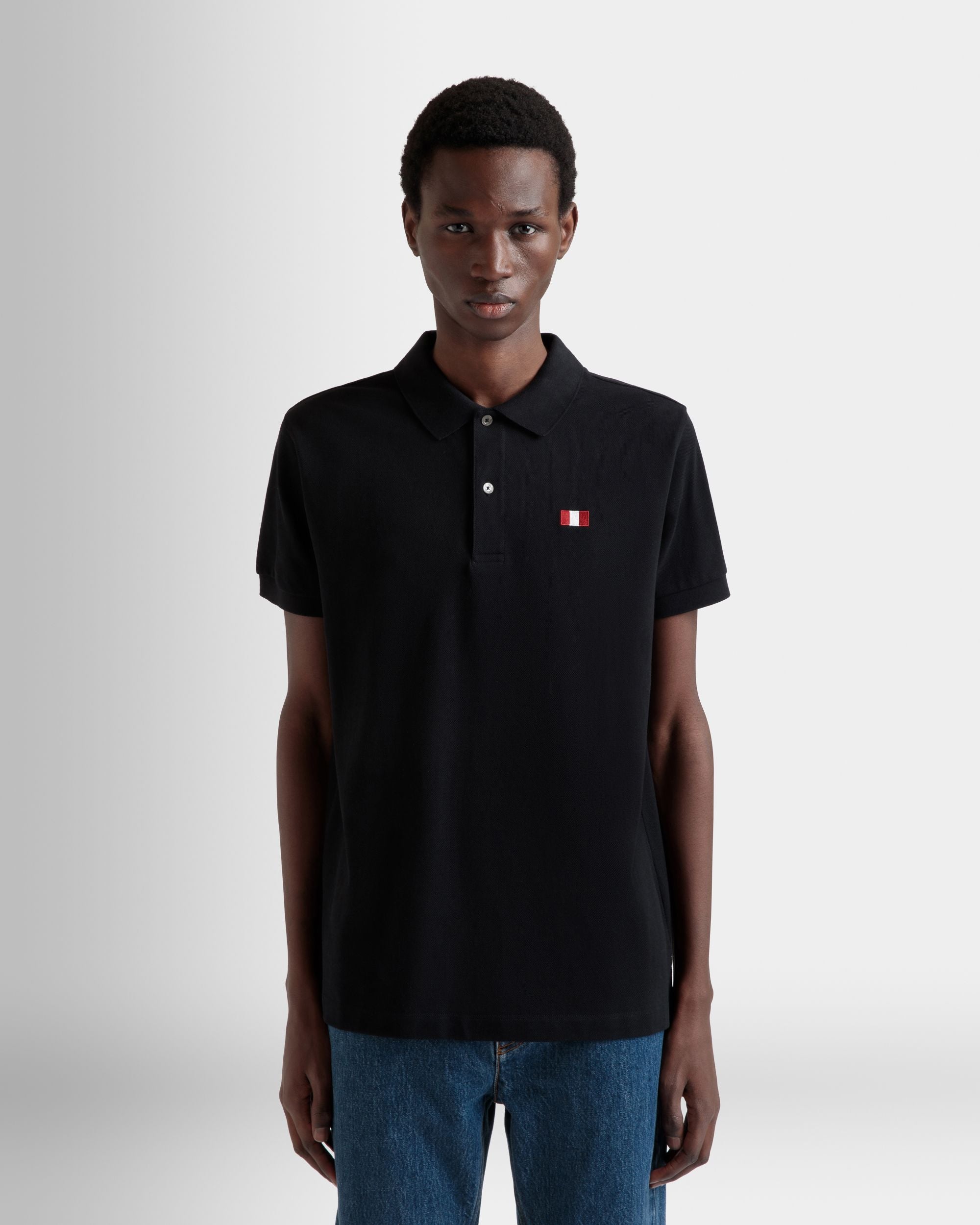 Polo With a Bally Flag in Black Cotton - Men's - Bally - 08