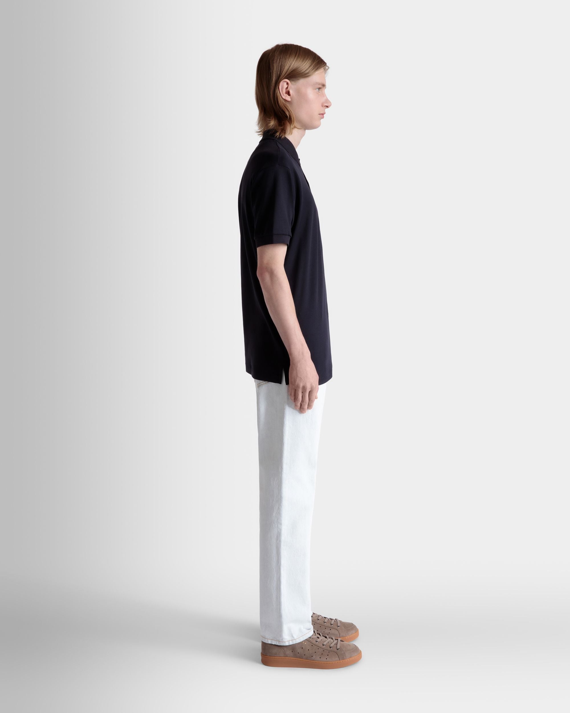 Short Sleeve Polo With a Bally Crest Logo in a Navy Blue Cotton Silk Blend - Men's - Bally - 06