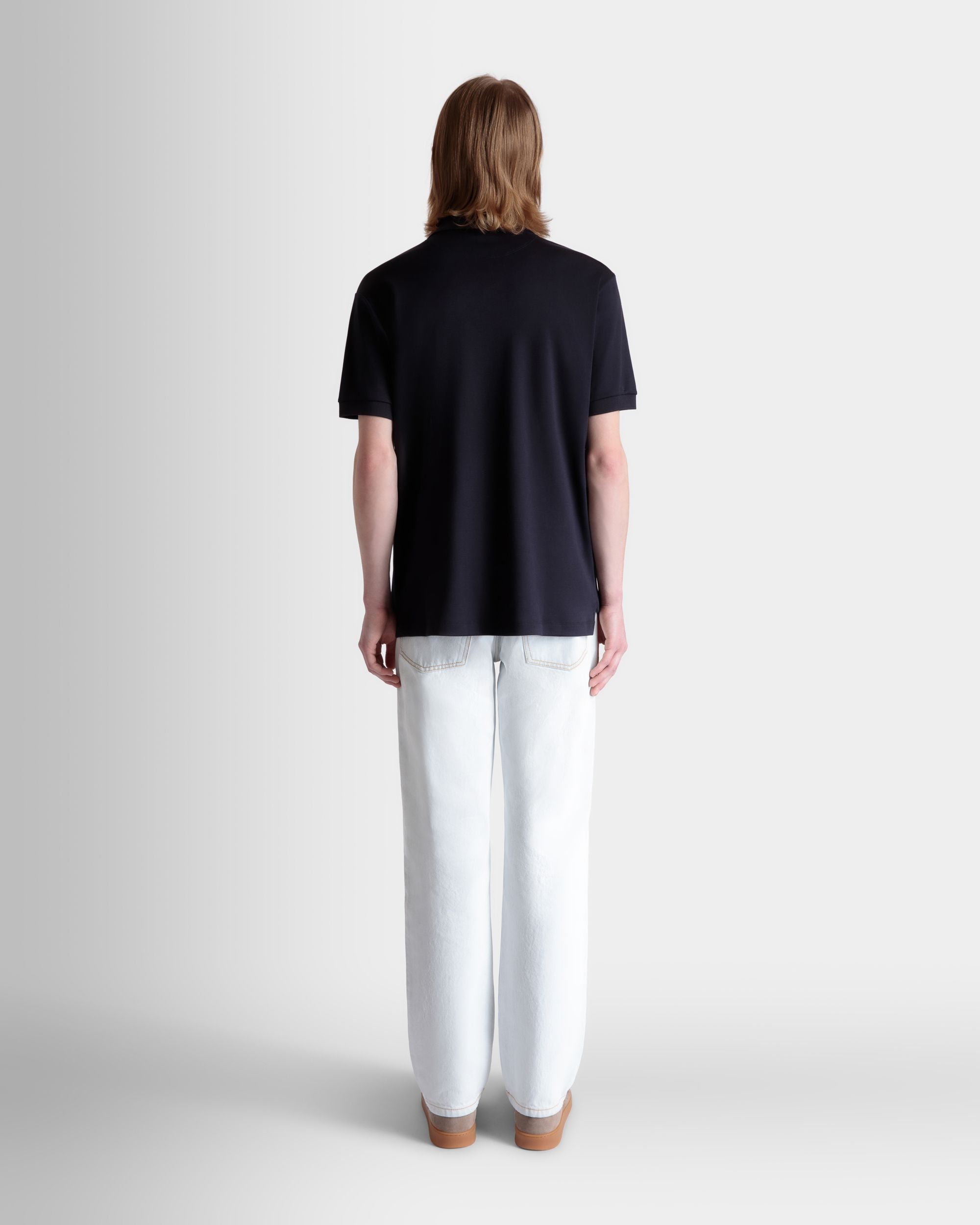 Short Sleeve Polo With a Bally Crest Logo in a Navy Blue Cotton Silk Blend - Men's - Bally - 07