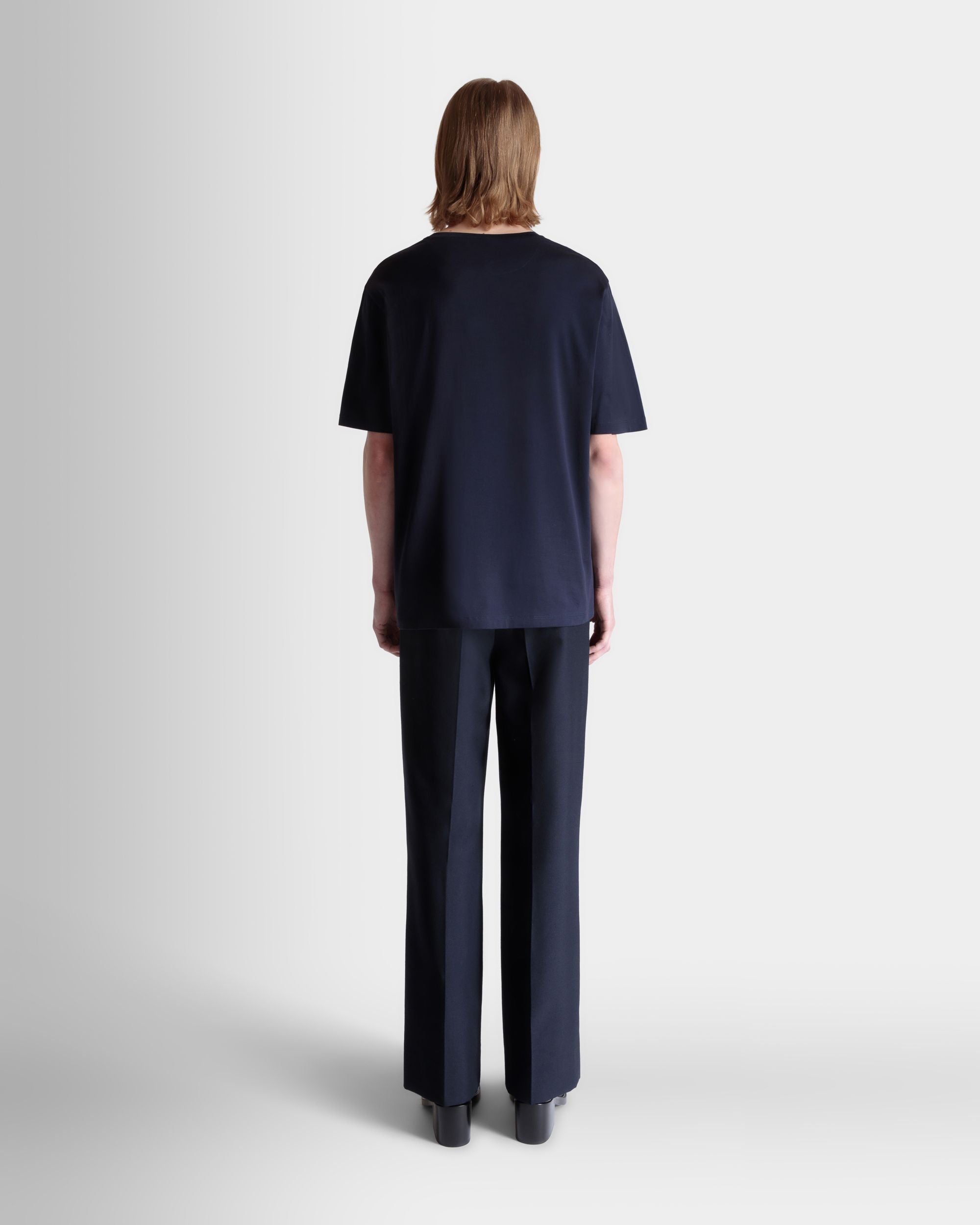 T-Shirt With Enchanting Mushrooms in Navy Blue Cotton - Men's - Bally - 06