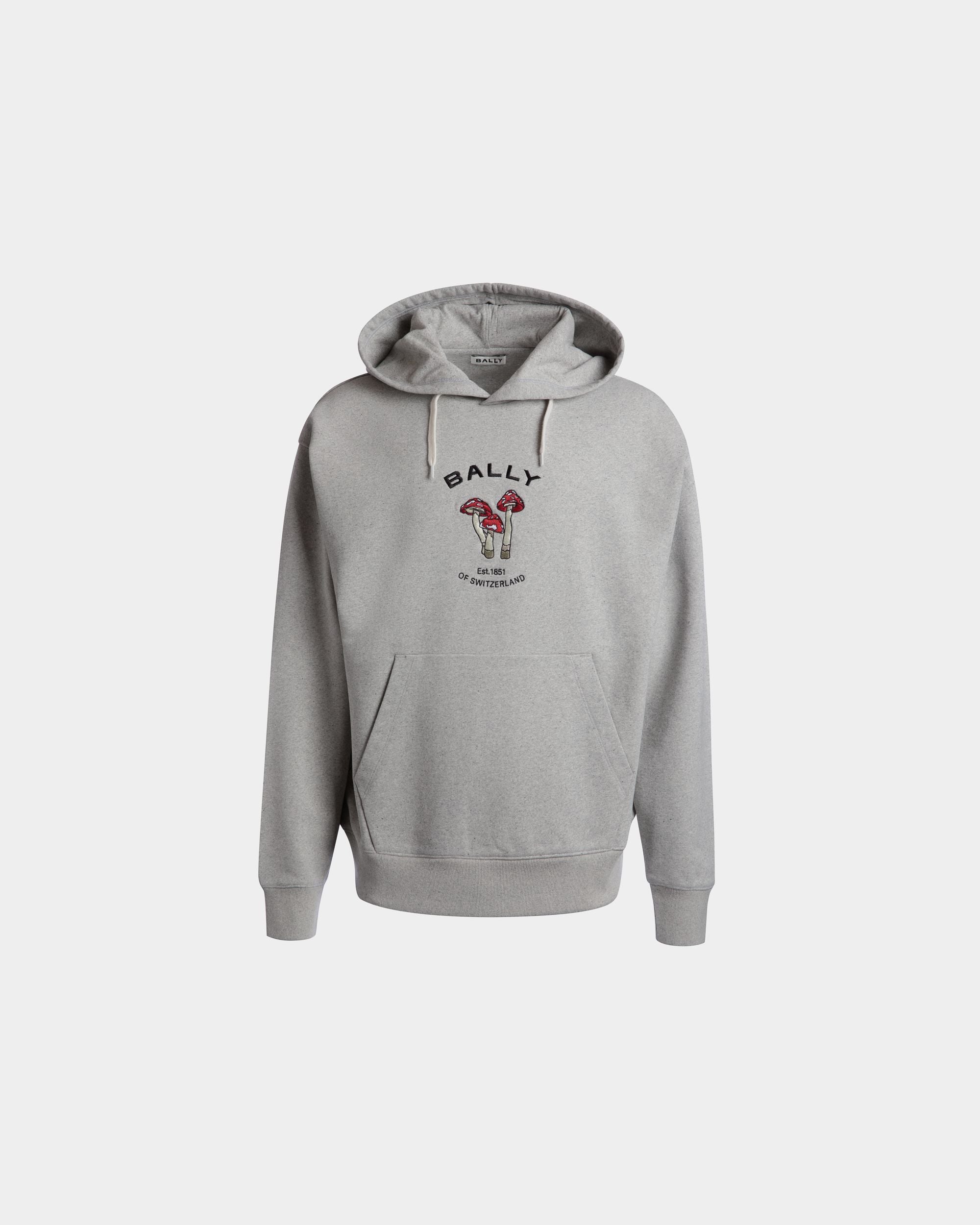 Hoodie With Enchanting Mushrooms in Grey Mélange Cotton - Men's - Bally - 01