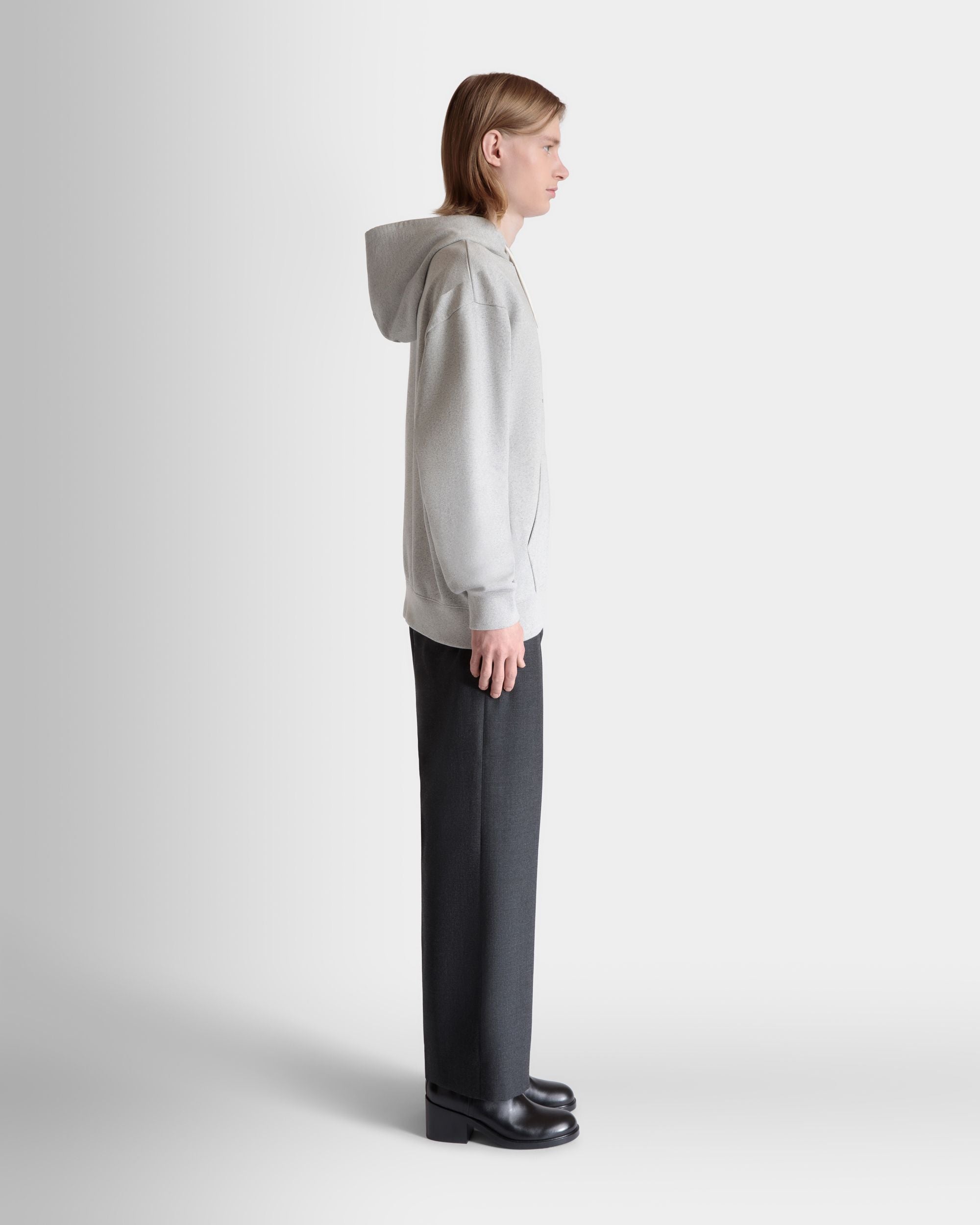 Hoodie With Enchanting Mushrooms in Grey Mélange Cotton - Men's - Bally - 05
