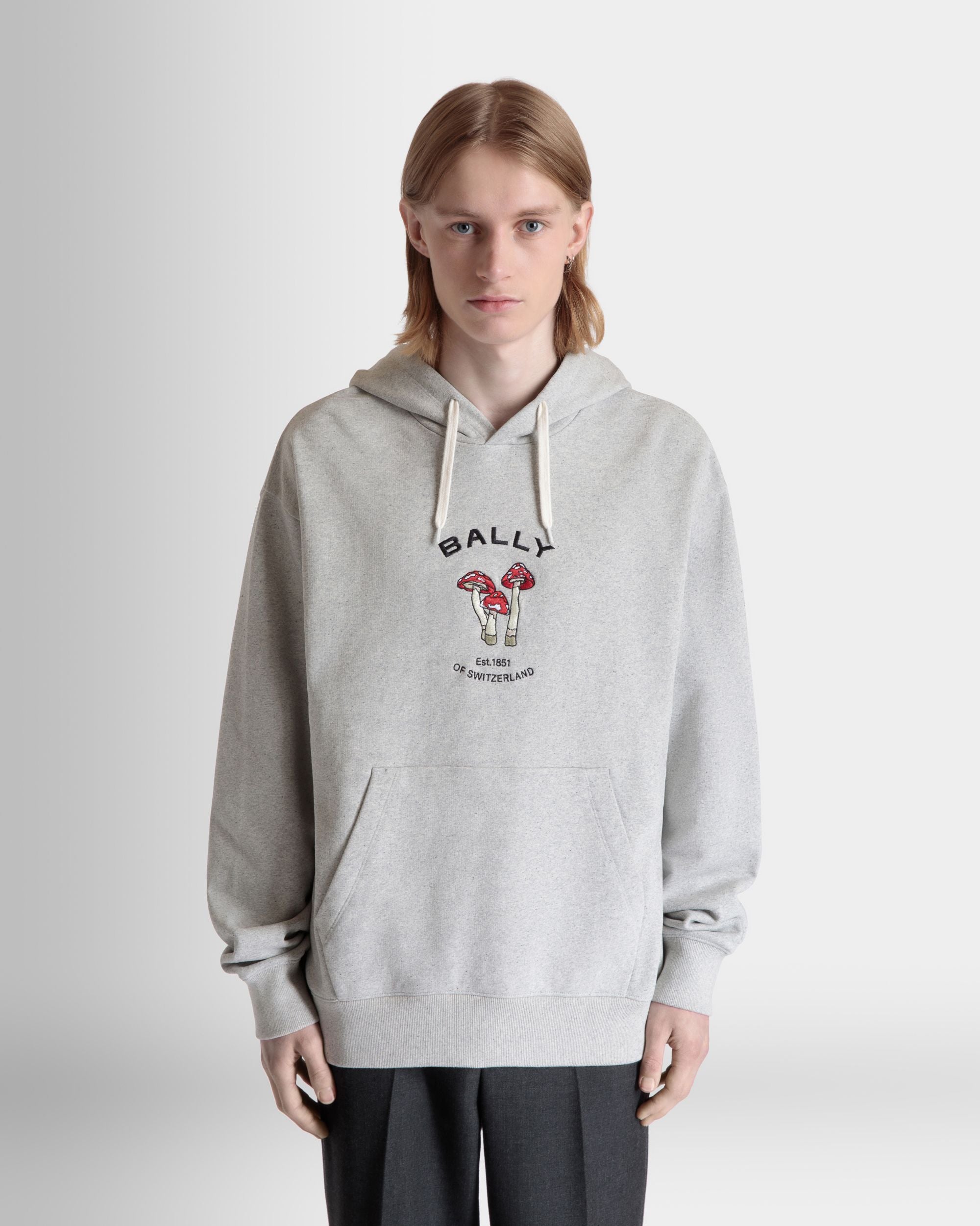 Hoodie With Enchanting Mushrooms in Grey Mélange Cotton - Men's - Bally - 08