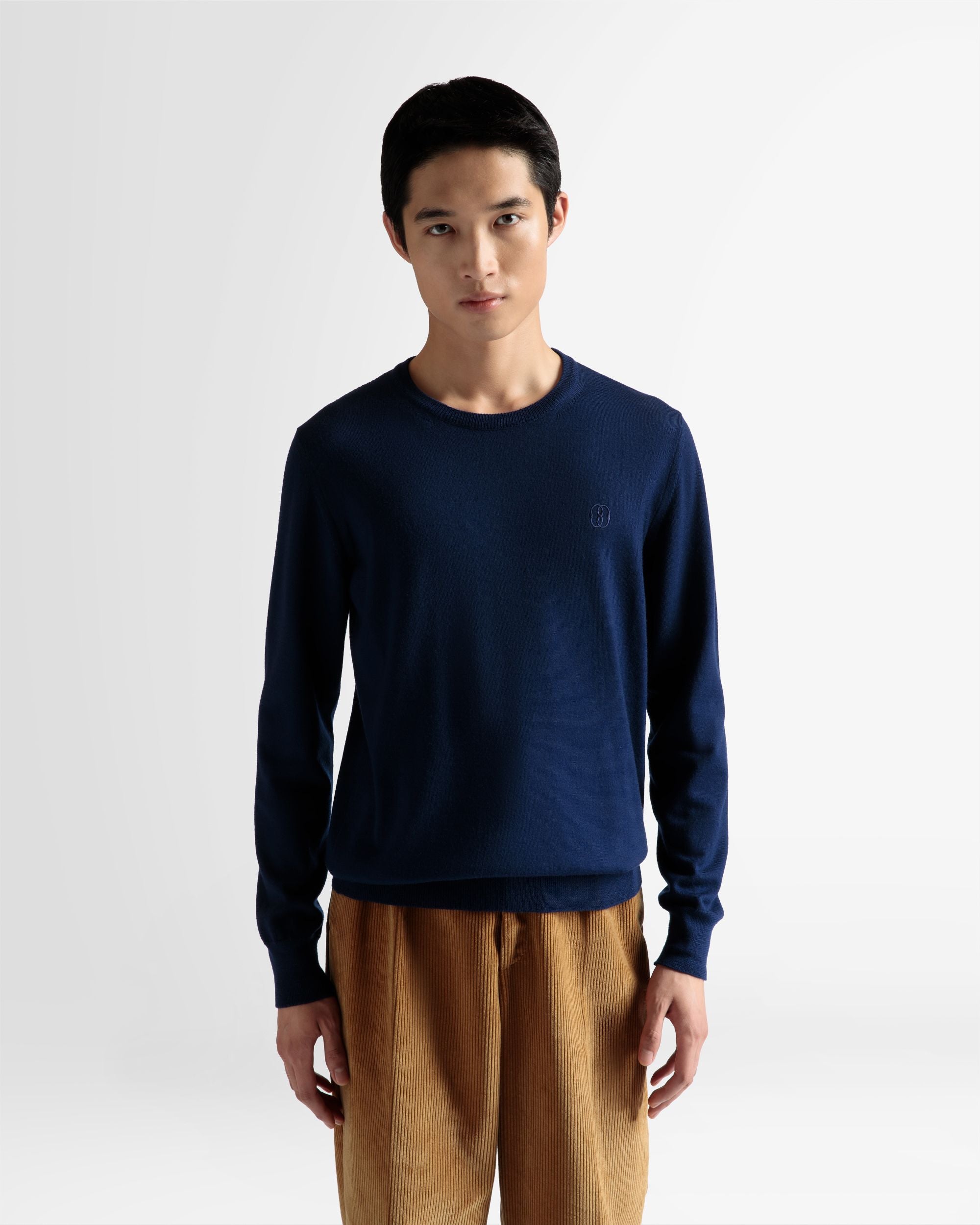 Pull col ras du cou En laine bleu marine - Homme - Bally - 03
