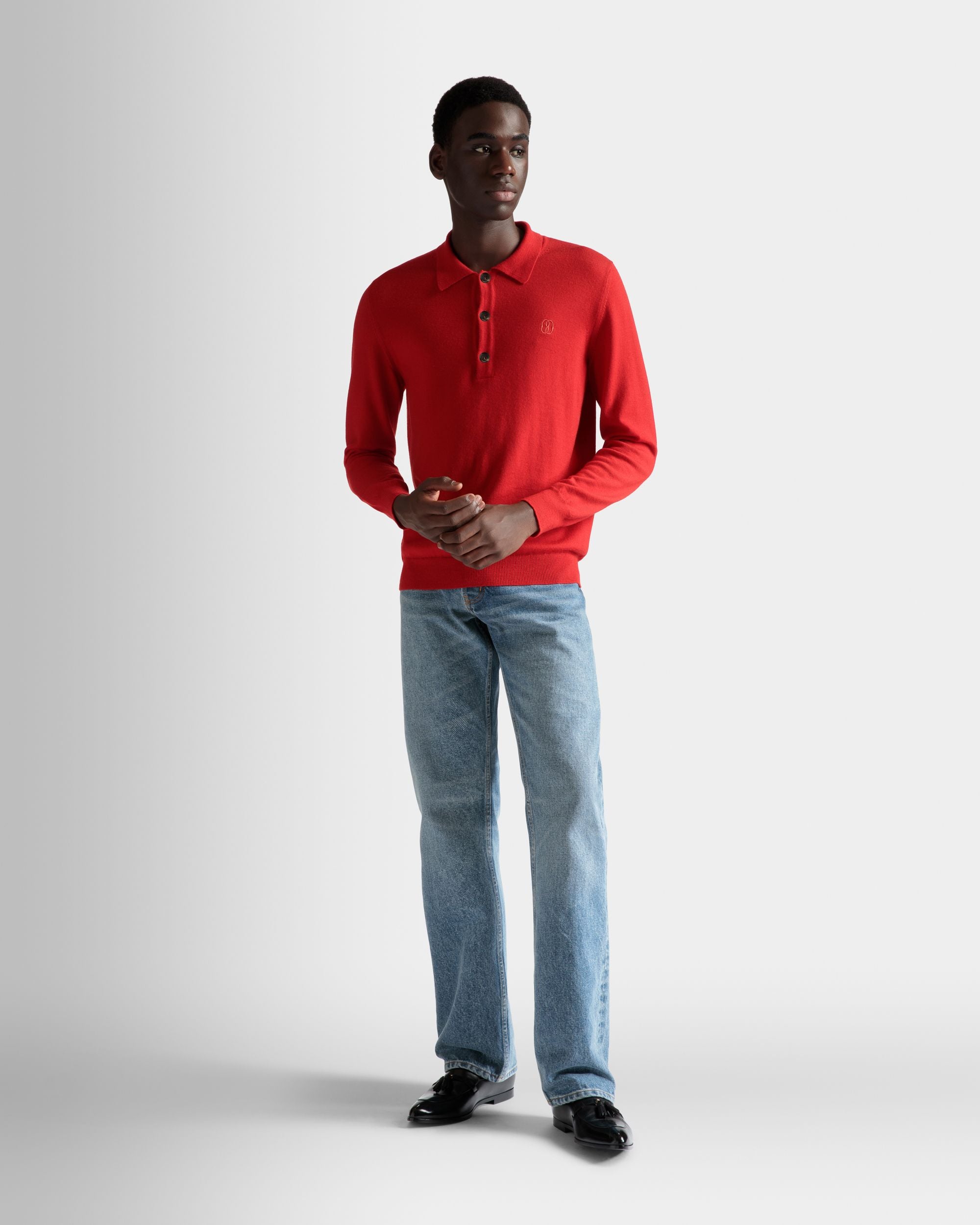 Polo à manches longues En laine rubis profond - Homme - Bally - 02
