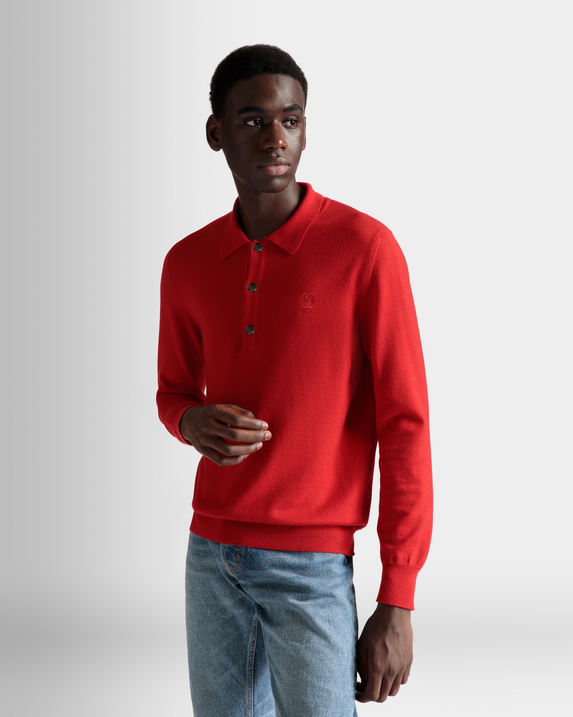 Polo à manches longues En laine rubis profond - Homme - Bally - 03