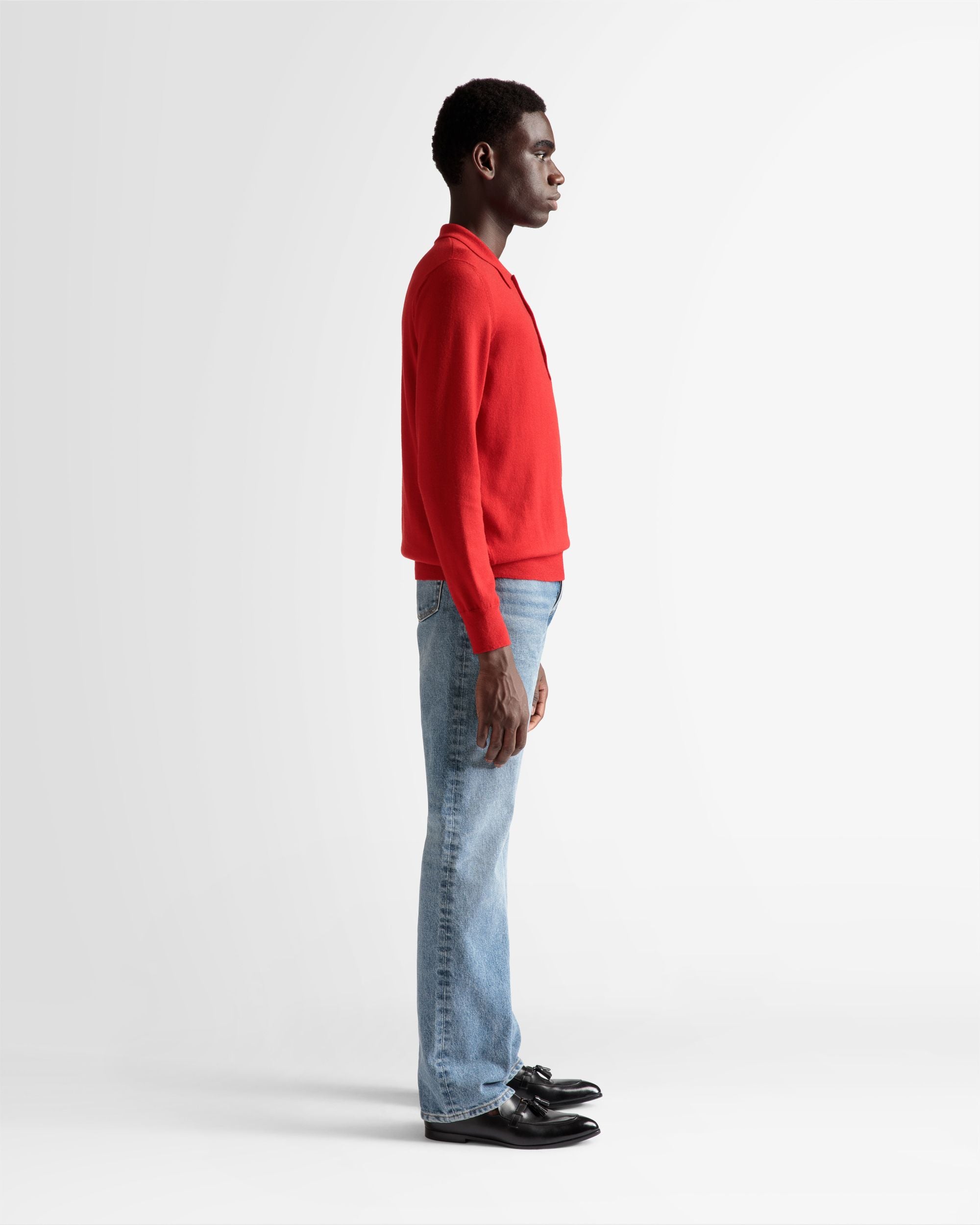 Polo à manches longues En laine rubis profond - Homme - Bally - 05