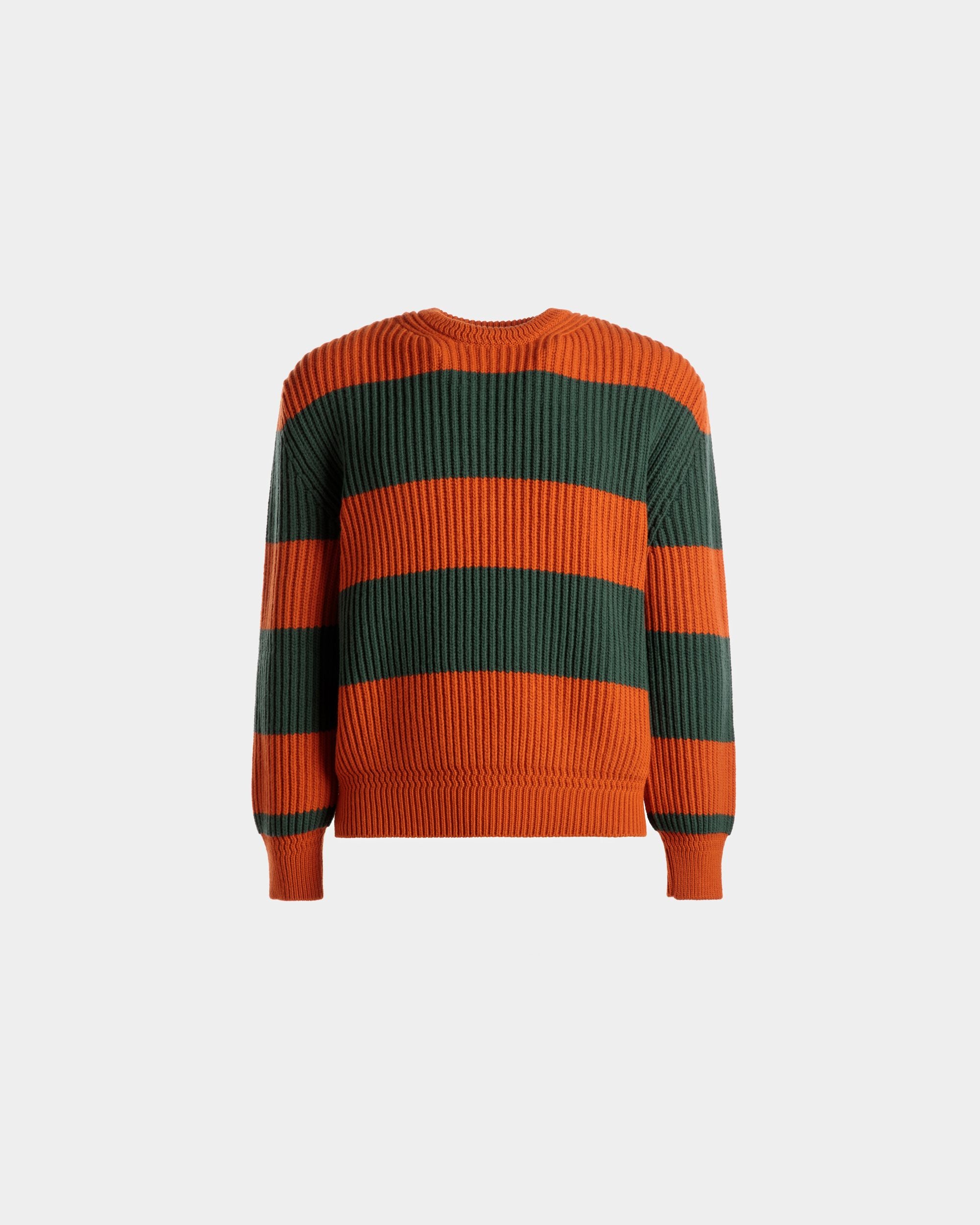 Gestreifter Rundhalspullover Aus Wolle In Orange Und Kelly Green - Herren - Bally - 01