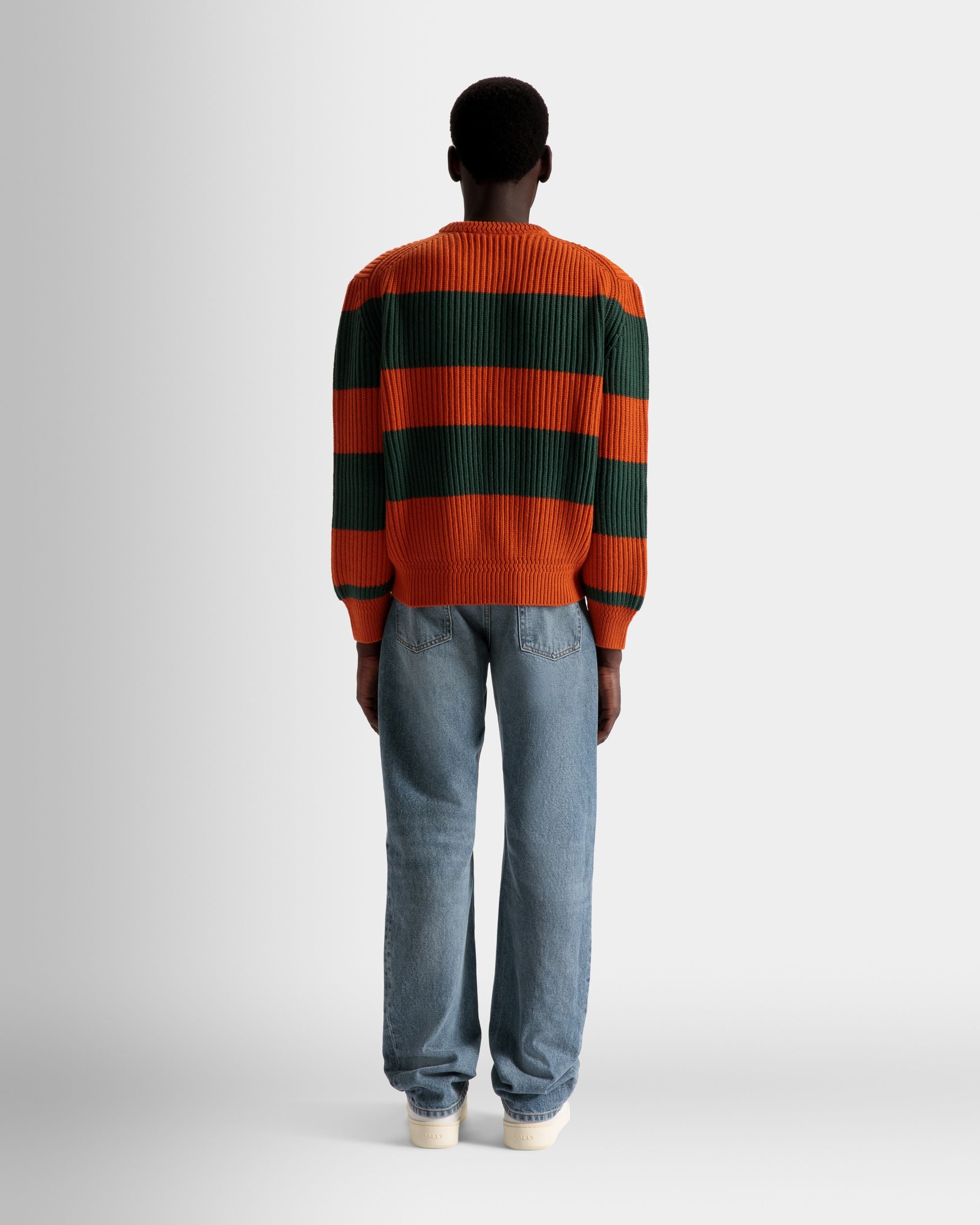 Gestreifter Rundhalspullover Aus Wolle In Orange Und Kelly Green - Herren - Bally - 06