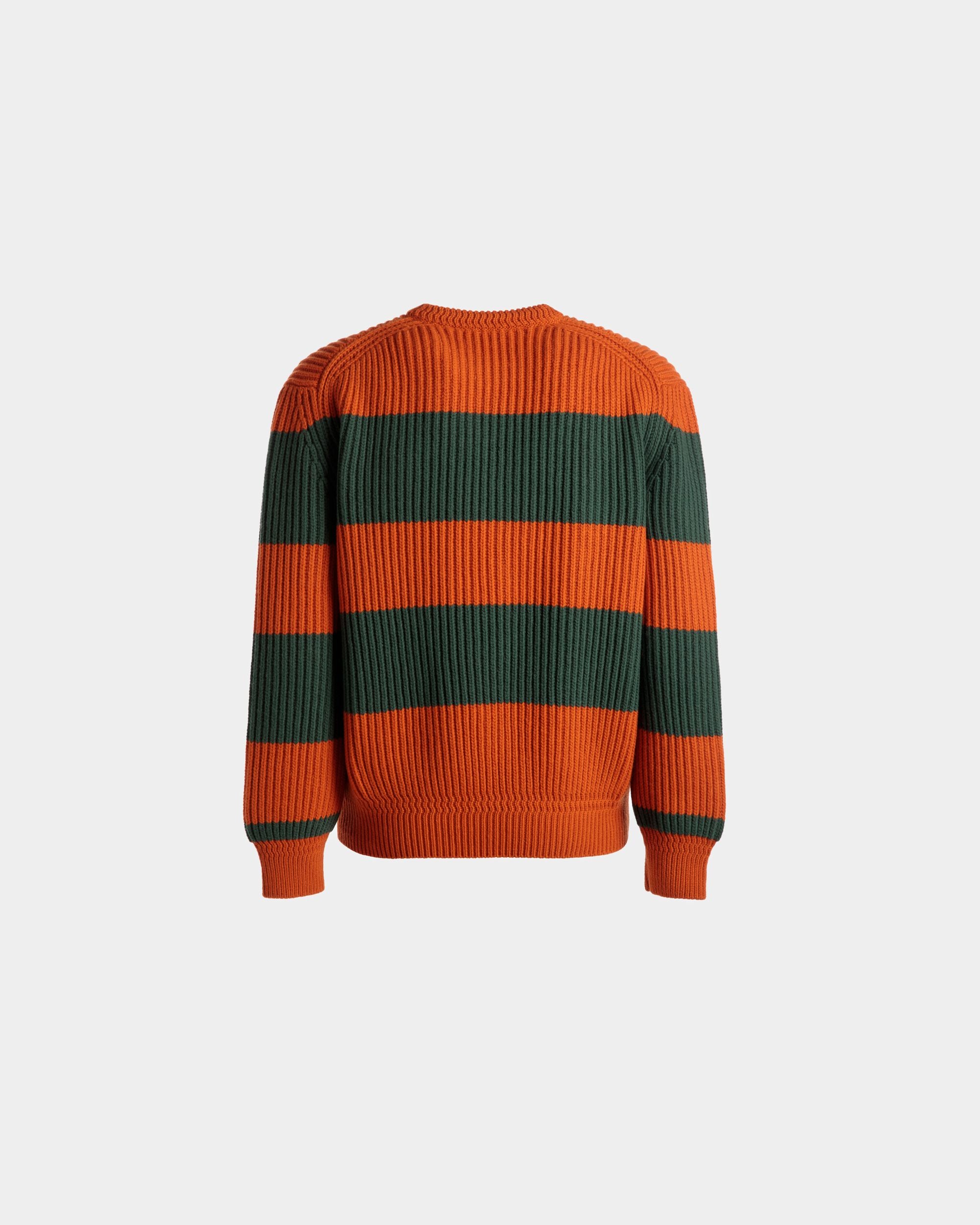 Gestreifter Rundhalspullover Aus Wolle In Orange Und Kelly Green - Herren - Bally - 07