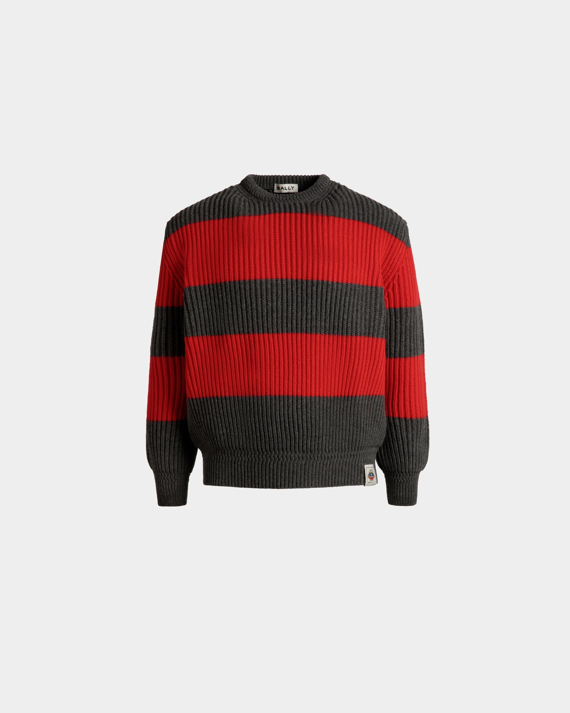 Rundhalspullover Aus Wolle In Candy Red Und Dunkelgrau Mit Bally Crest Logo - Herren - Bally - 01