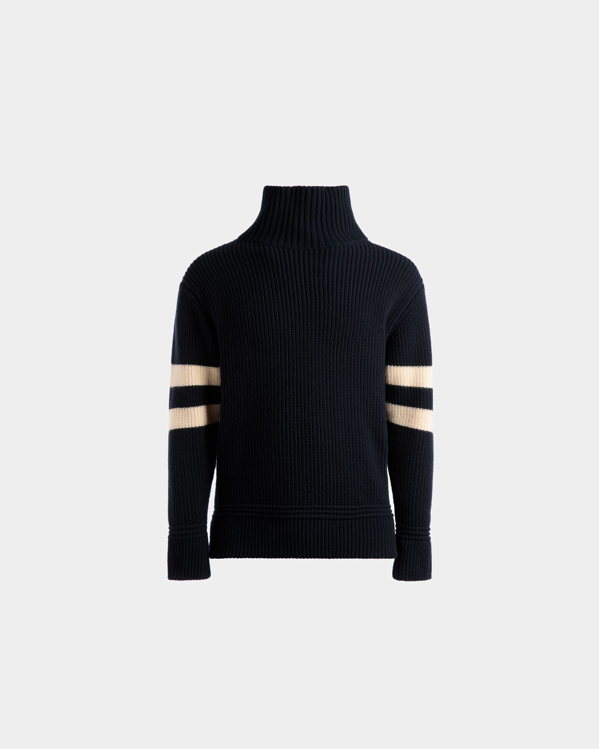 Rollkragenpullover Aus Wolle In Elfenbein Und Tintenblau - Herren - Bally - 01