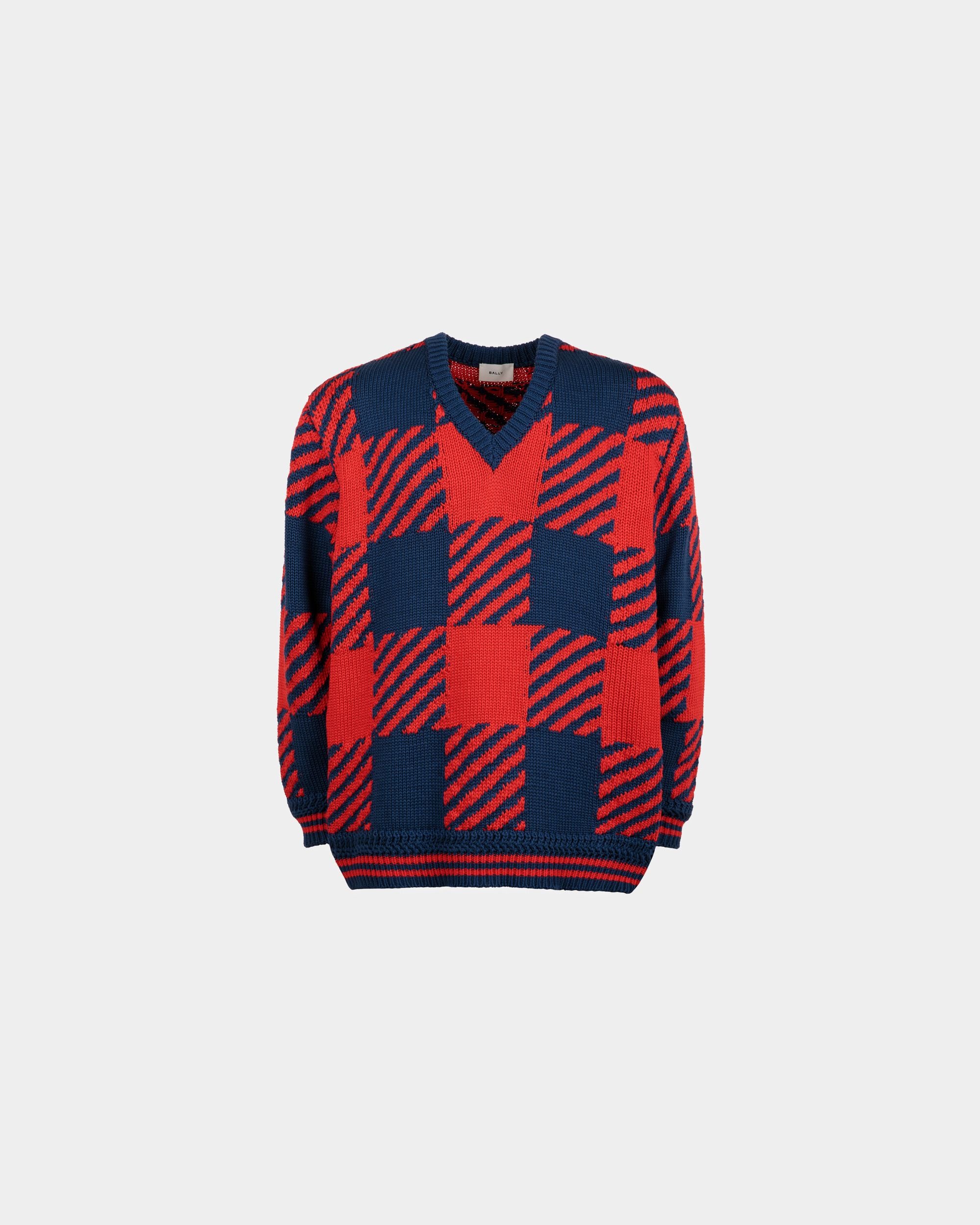 Maglione Con Scollo A V In Cotone Rosso E Blu - Uomo - Bally - 01