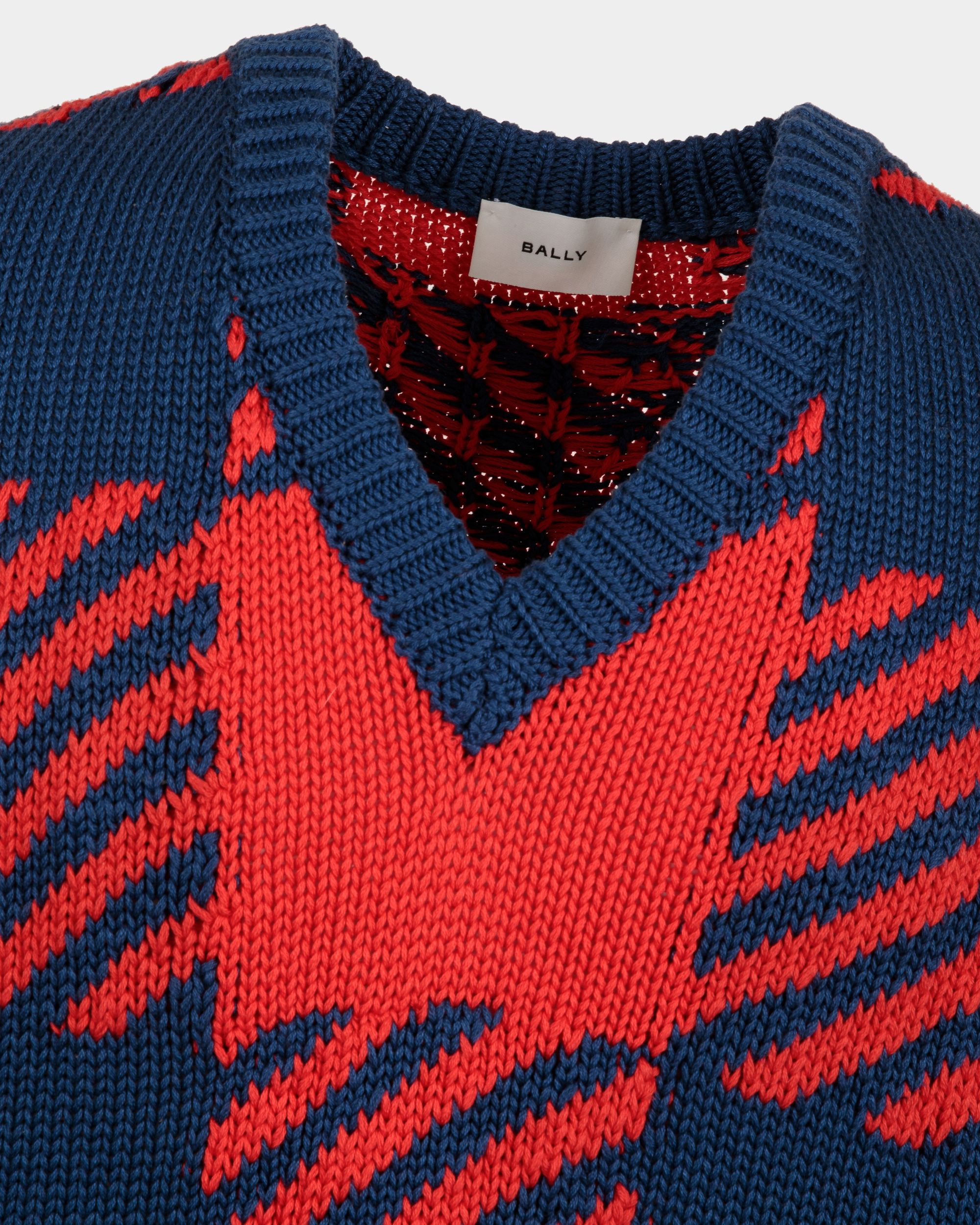 Maglione Con Scollo A V In Cotone Rosso E Blu - Uomo - Bally - 02