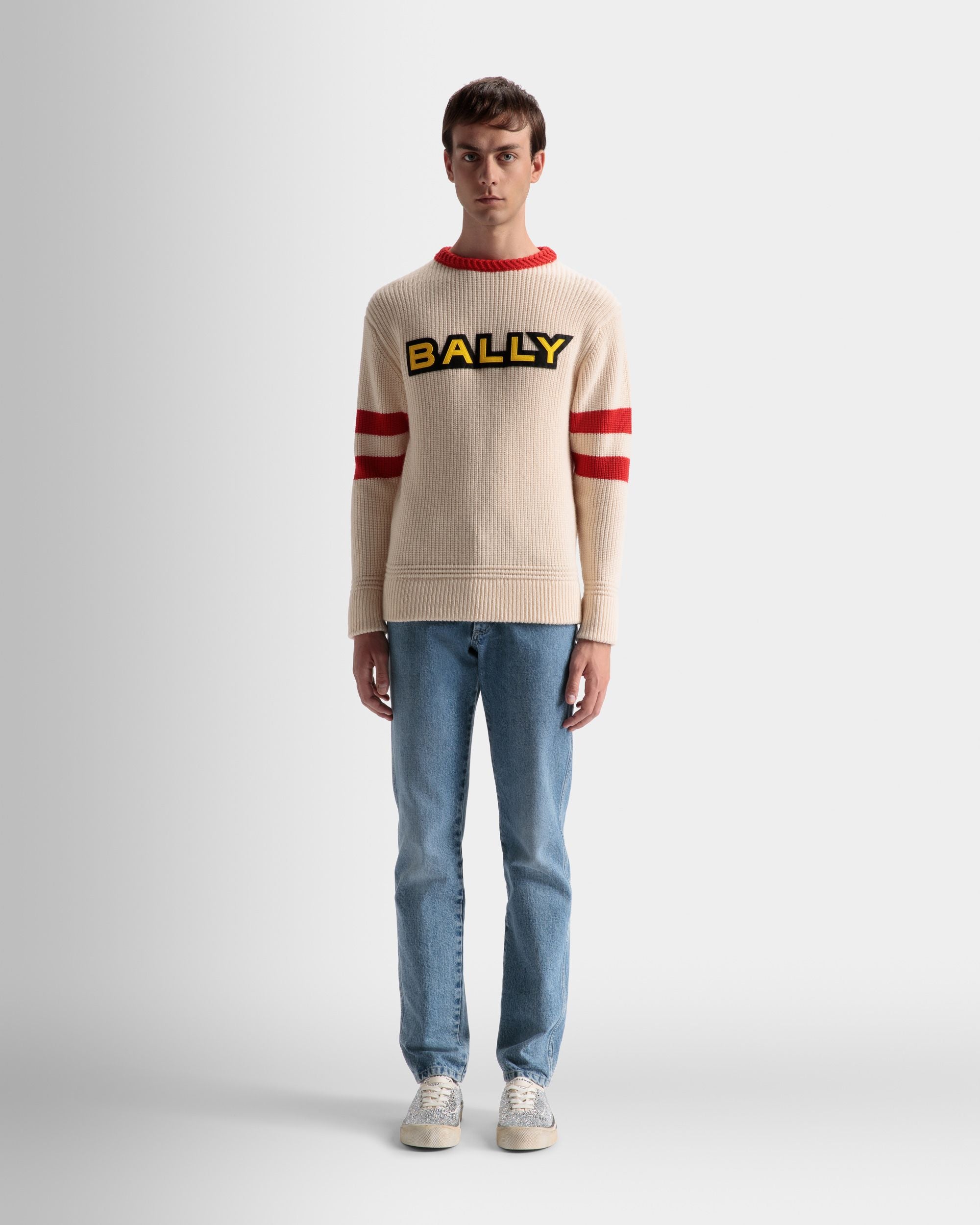 Maglione Girocollo In Lana Avorio E Rossa - Uomo - Bally - 02