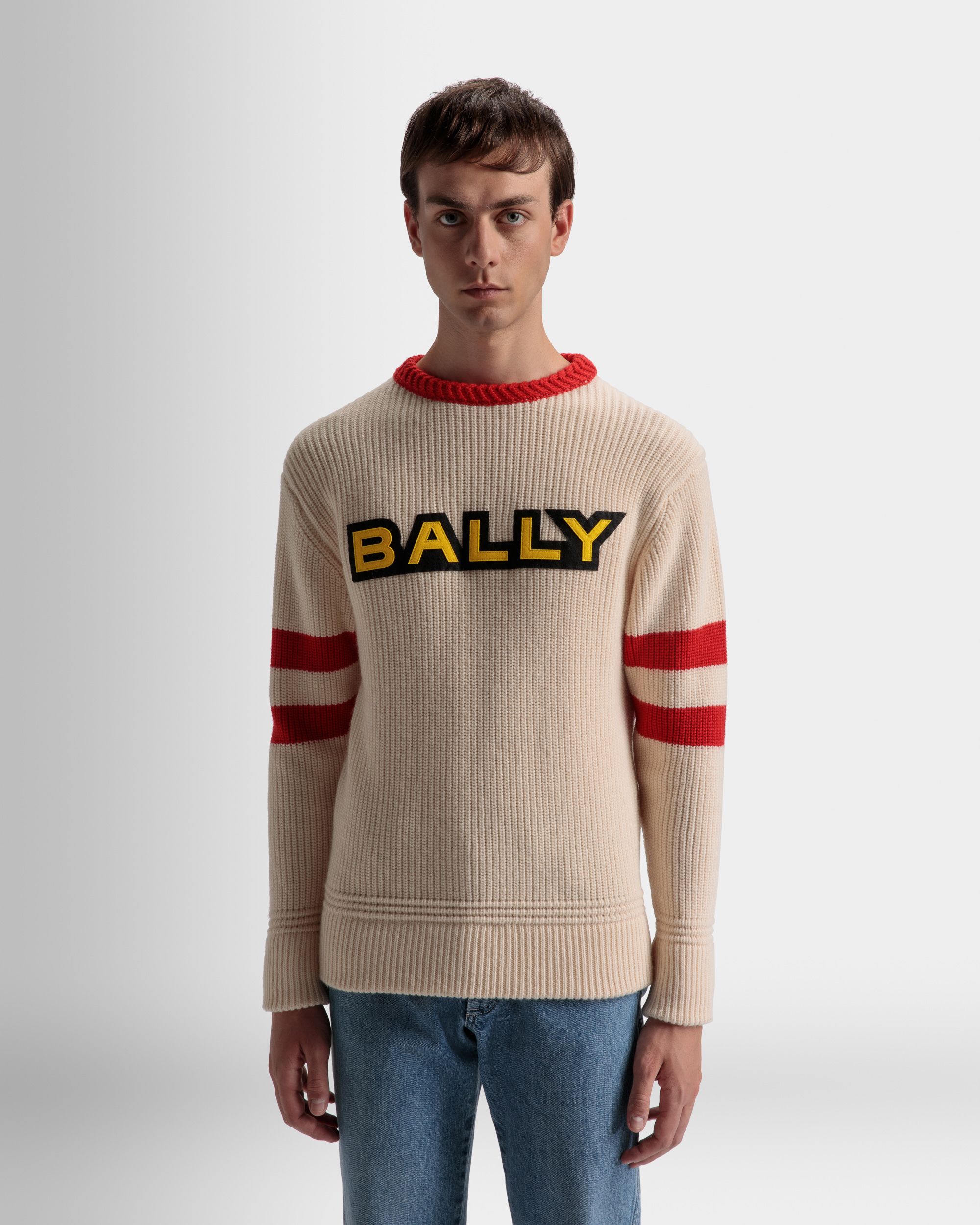 Maglione Girocollo In Lana Avorio E Rossa - Uomo - Bally - 03