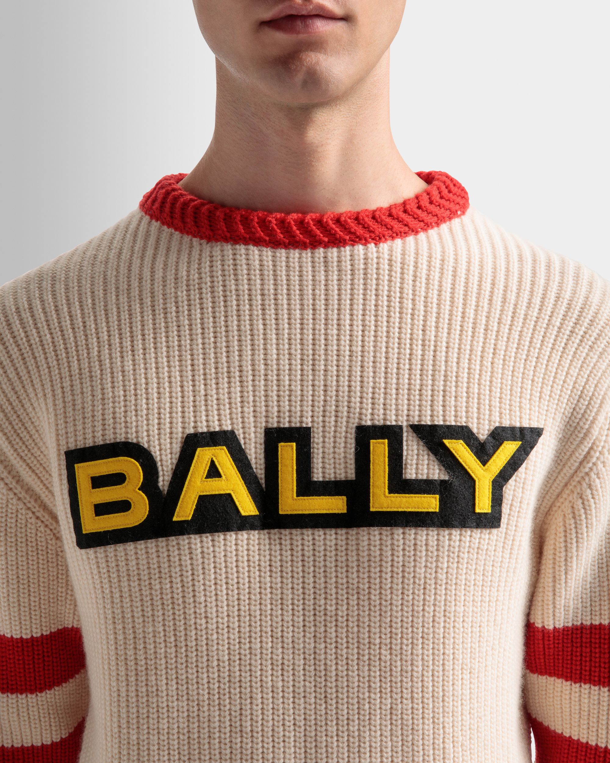 Maglione Girocollo In Lana Avorio E Rossa - Uomo - Bally - 04