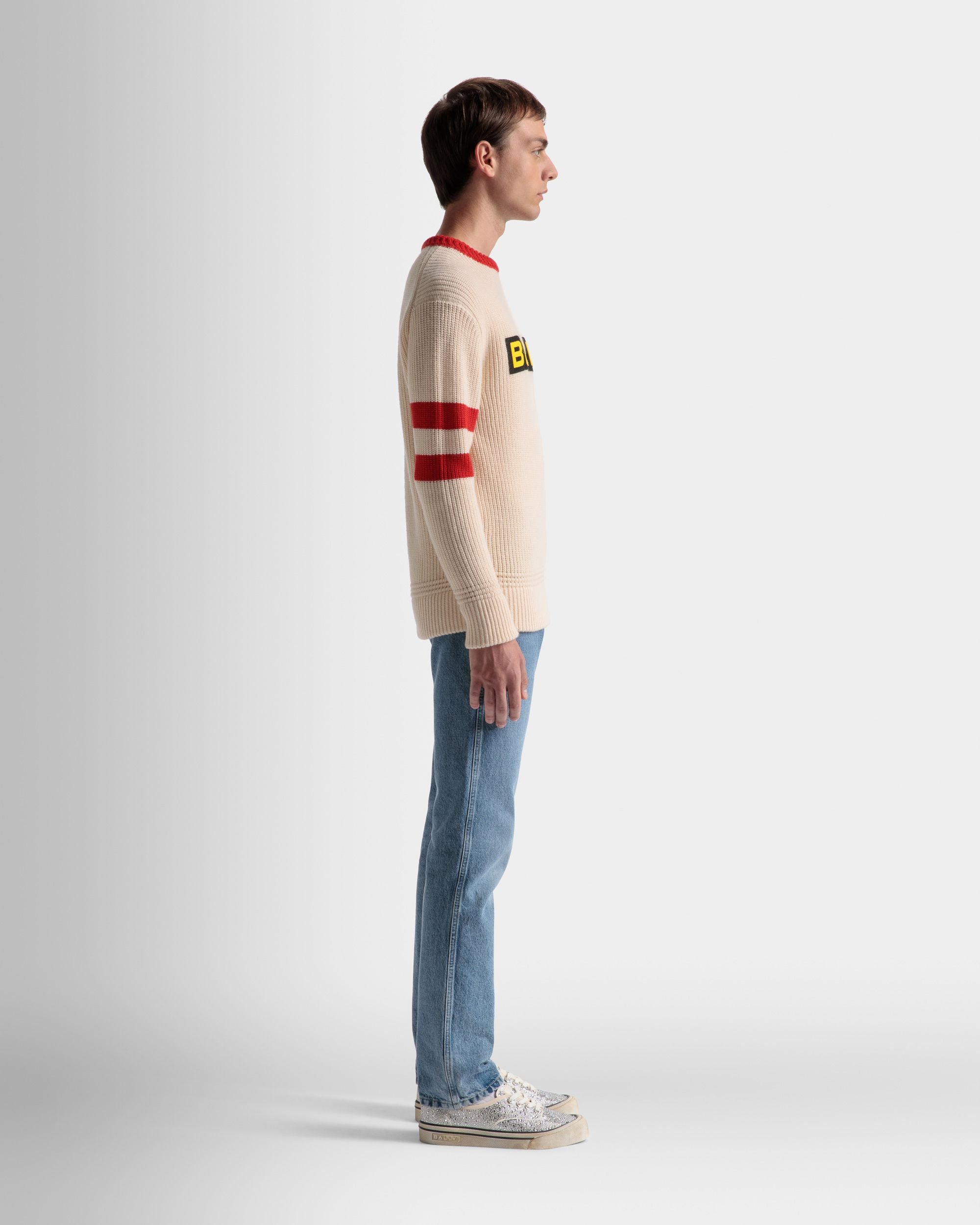 Maglione Girocollo In Lana Avorio E Rossa - Uomo - Bally - 05