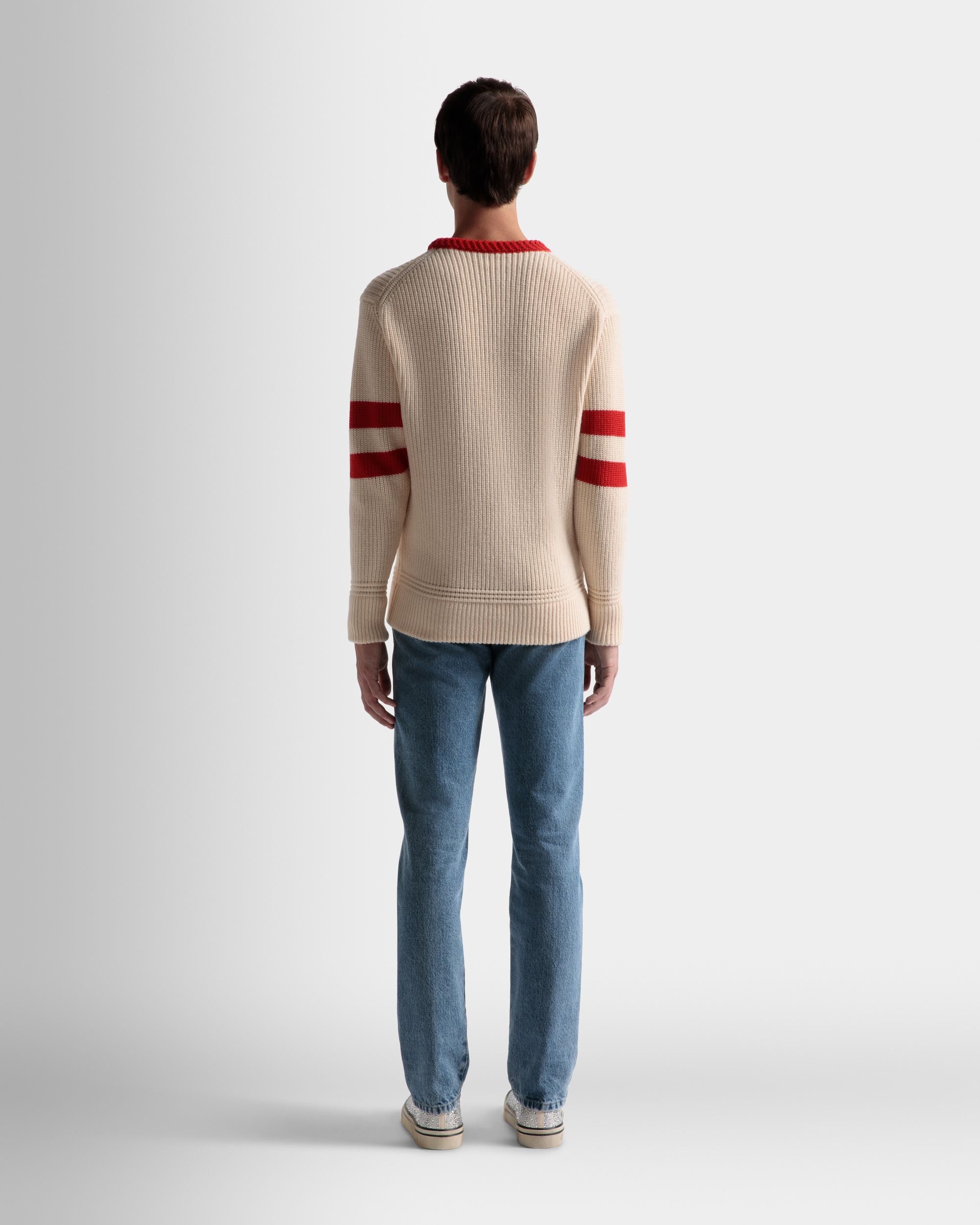 Maglione Girocollo In Lana Avorio E Rossa - Uomo - Bally - 06
