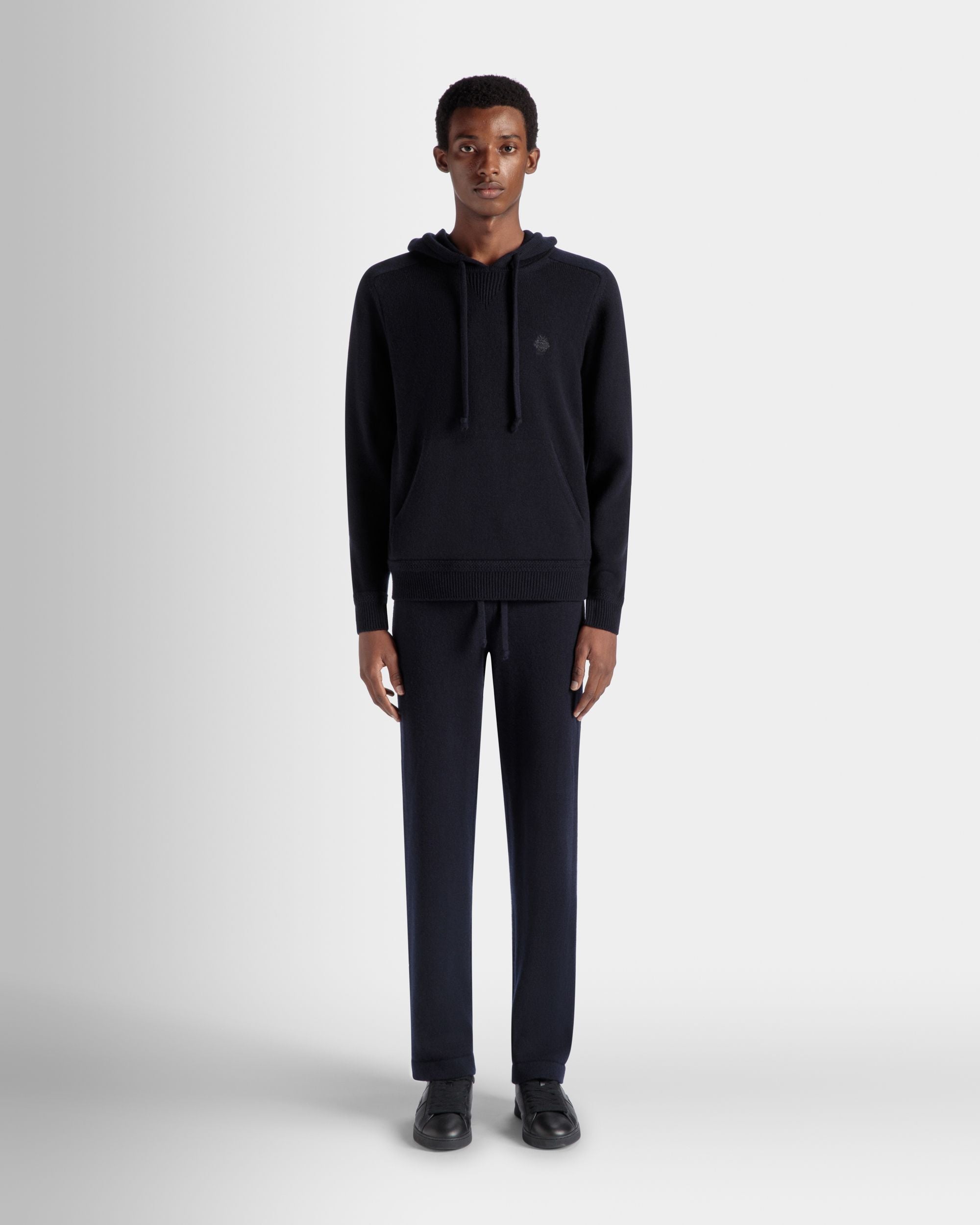 Pull À Capuche Collection Voyage Adrien Brody En Laine Mélangée Navy Blue - Homme - Bally - 02