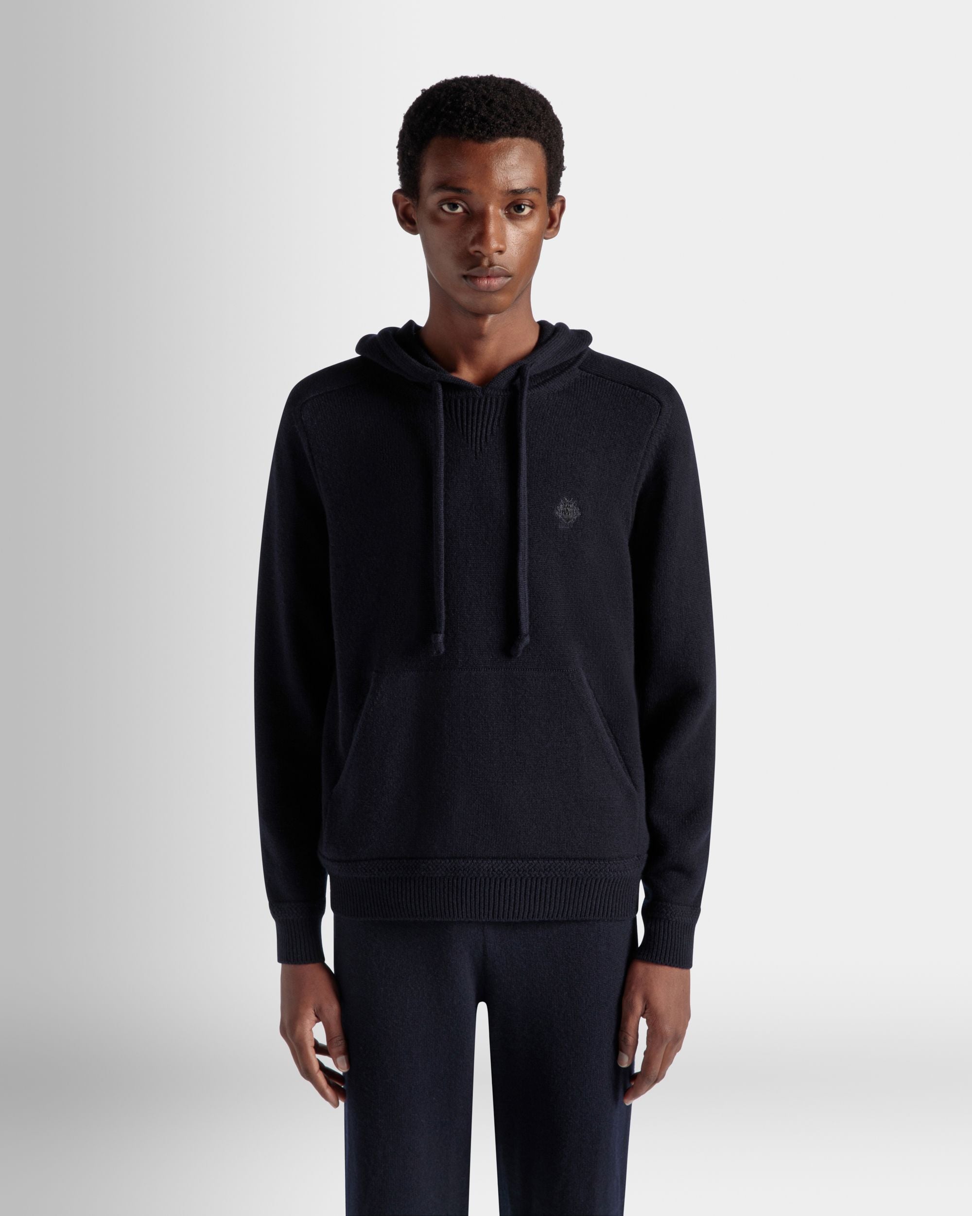 Pull À Capuche Collection Voyage Adrien Brody En Laine Mélangée Navy Blue - Homme - Bally - 03