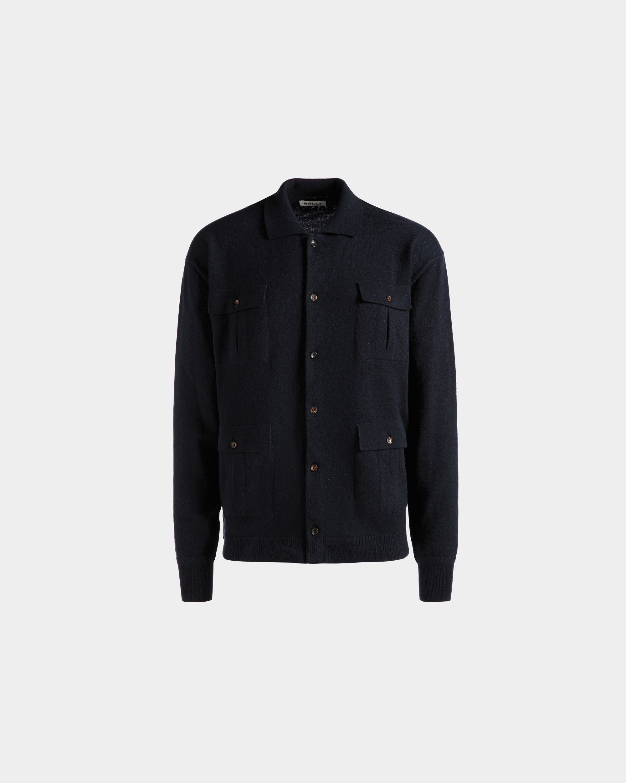 Langärmeliges Hemd Mit Logo Aus Kaschmir In Navy Blue - Herren - Bally - 01