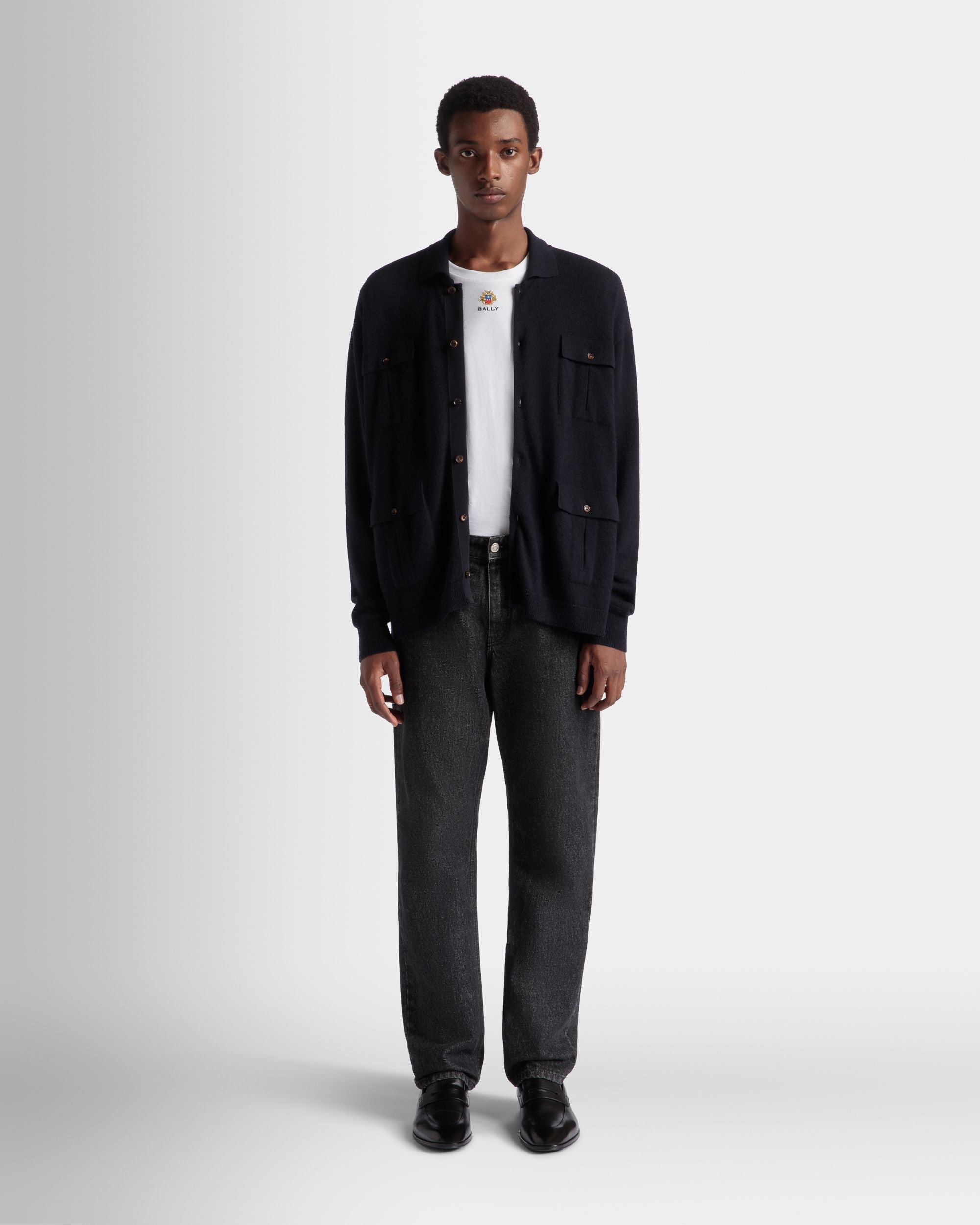 Langärmeliges Hemd Mit Logo Aus Kaschmir In Navy Blue - Herren - Bally - 02