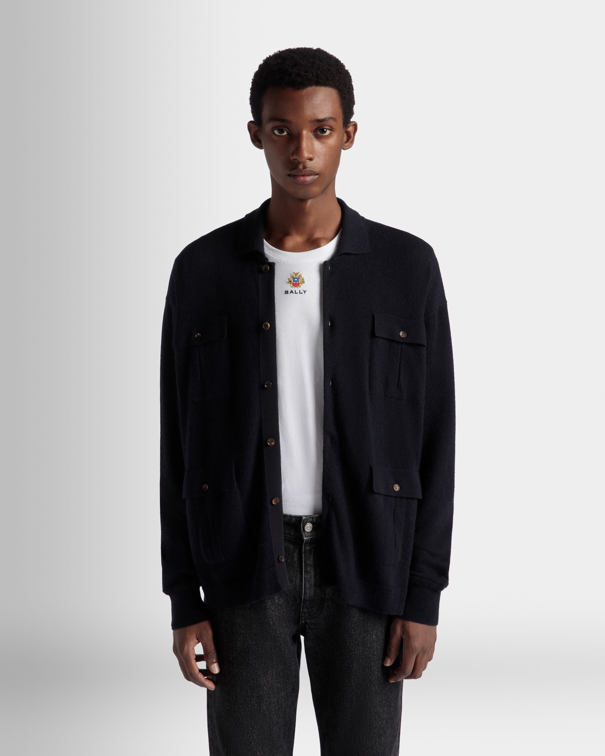 Langärmeliges Hemd Mit Logo Aus Kaschmir In Navy Blue - Herren - Bally - 05