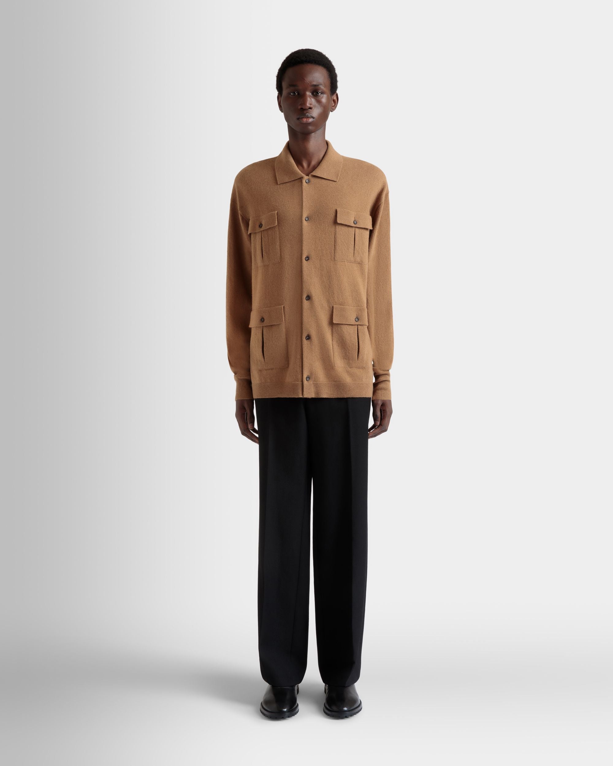 Long Sleeve Shirt With Logo in Brown Cashmere - Men's - Bally - 02