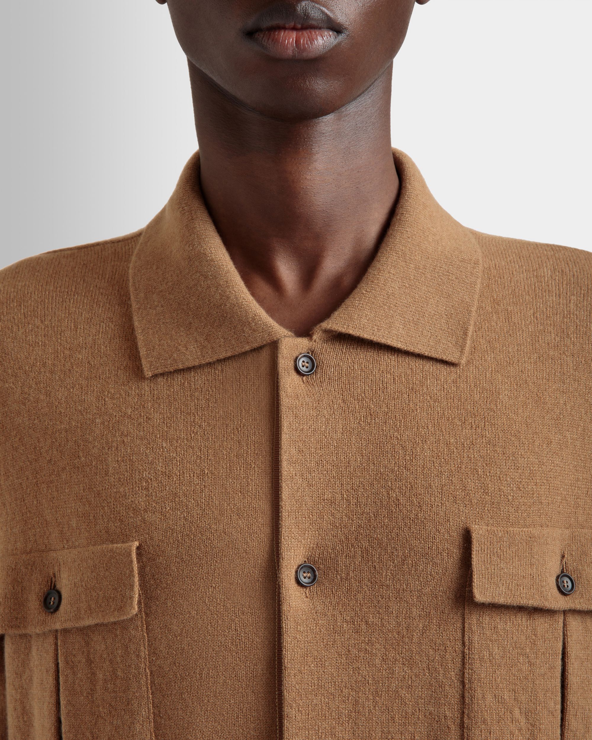 Long Sleeve Shirt With Logo in Brown Cashmere - Men's - Bally - 03